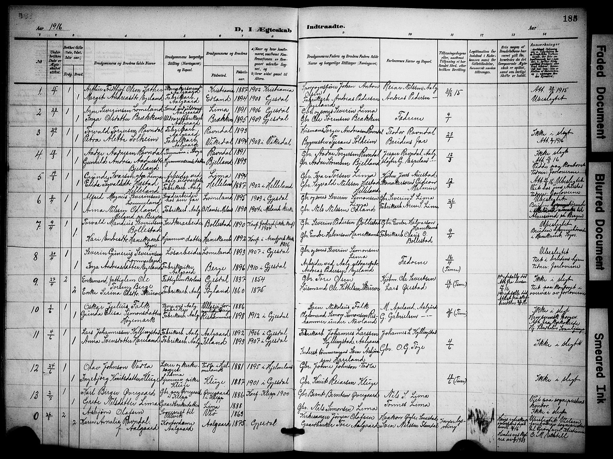 Lye sokneprestkontor, SAST/A-101794/001/30BB/L0009: Parish register (copy) no. B 9, 1902-1923, p. 185