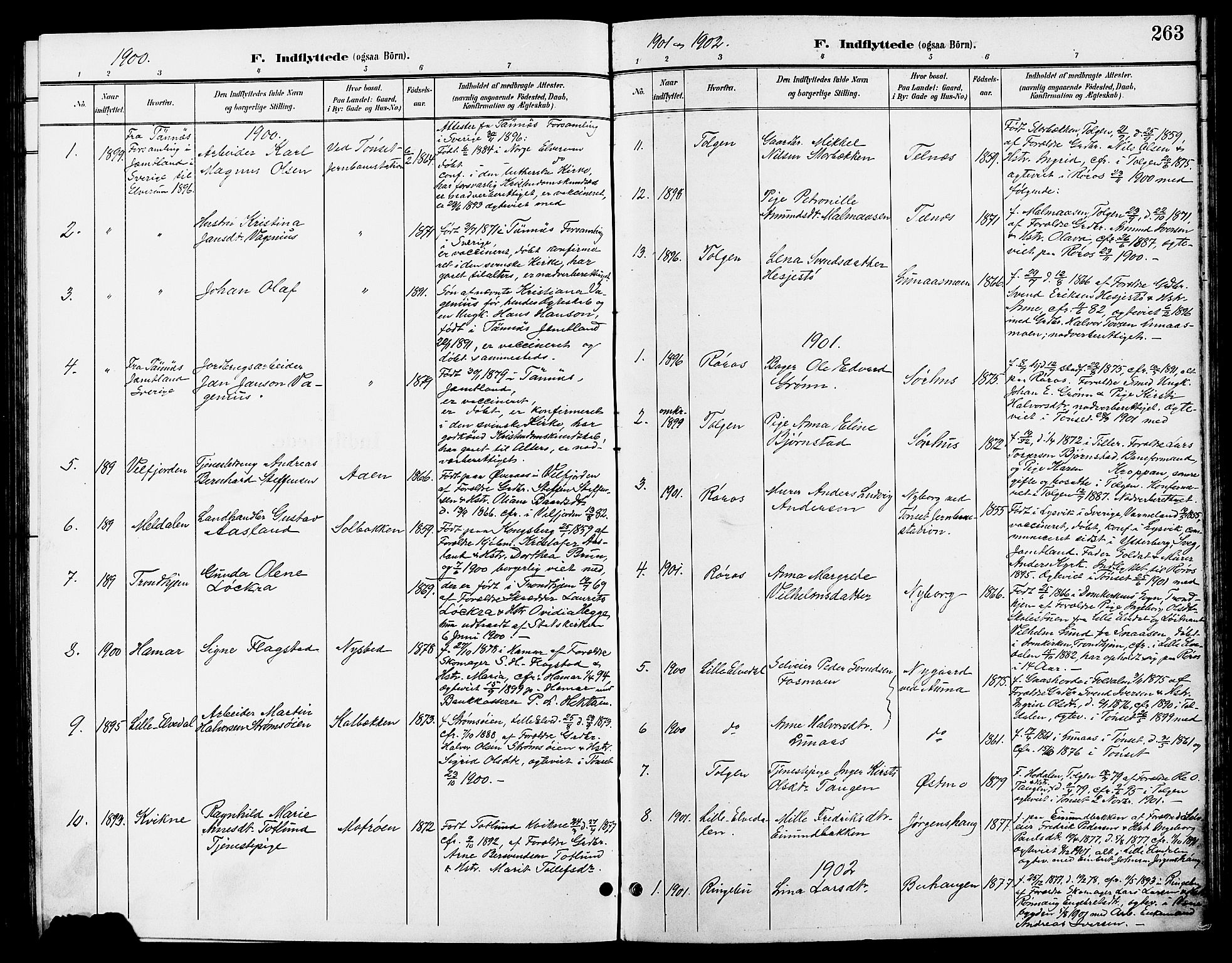 Tynset prestekontor, AV/SAH-PREST-058/H/Ha/Hab/L0009: Parish register (copy) no. 9, 1900-1914, p. 263