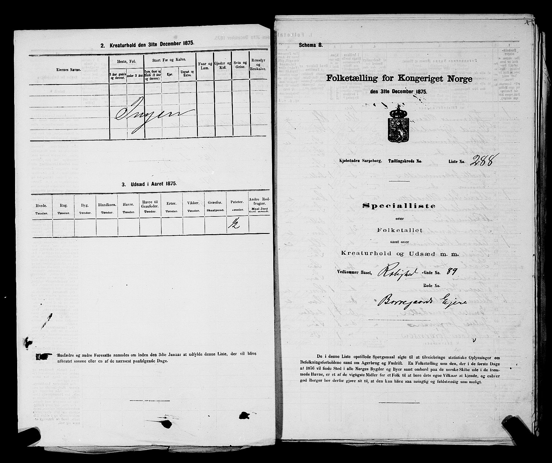 RA, 1875 census for 0102P Sarpsborg, 1875, p. 662