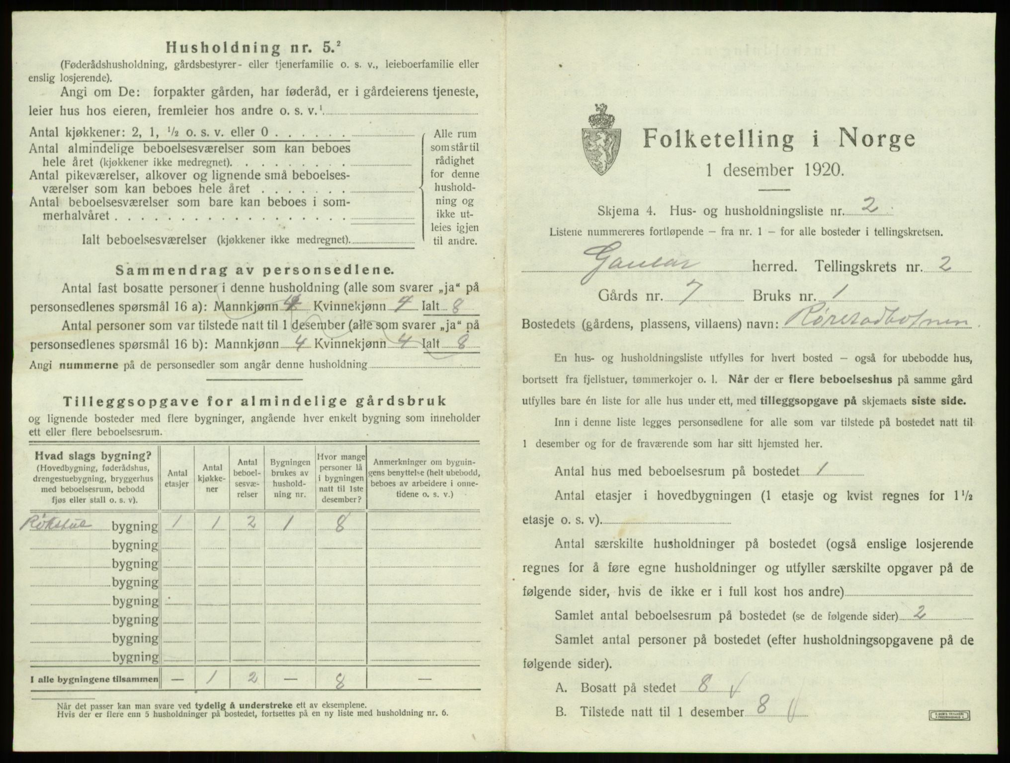 SAB, 1920 census for Gaular, 1920, p. 121