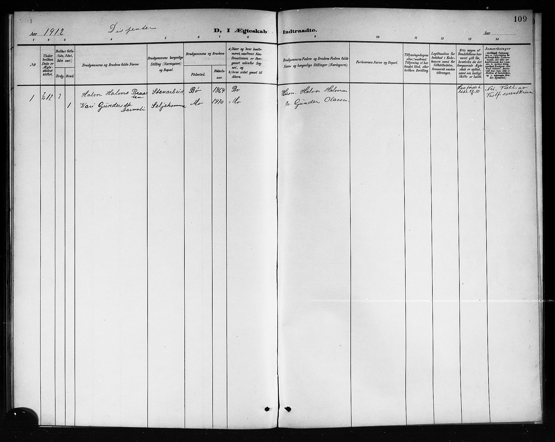 Mo kirkebøker, SAKO/A-286/G/Ga/L0002: Parish register (copy) no. I 2, 1892-1914, p. 109