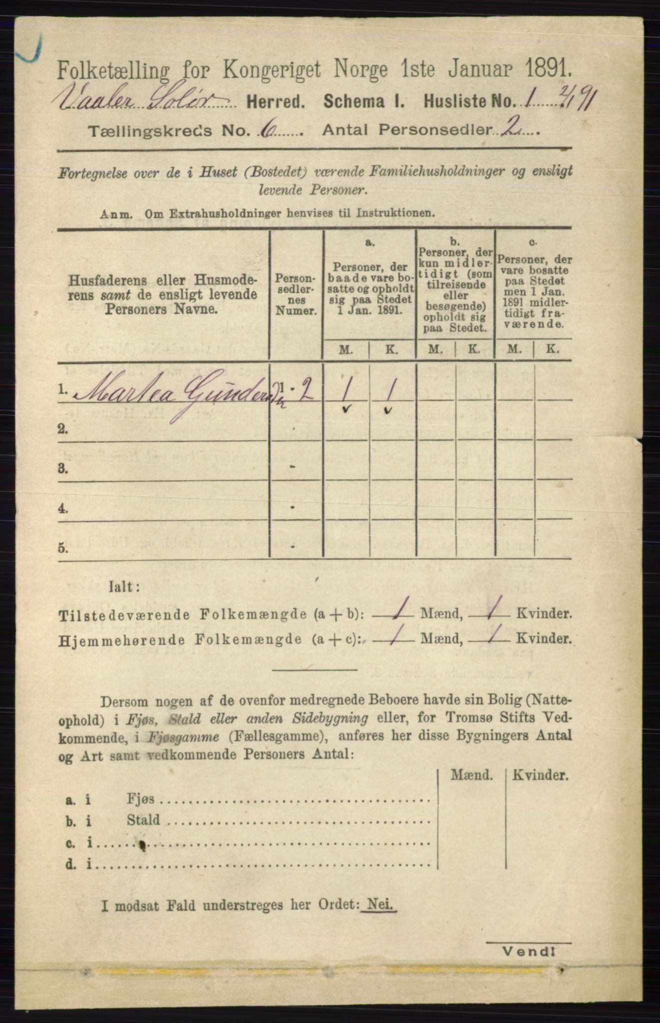 RA, 1891 census for 0426 Våler, 1891, p. 2393