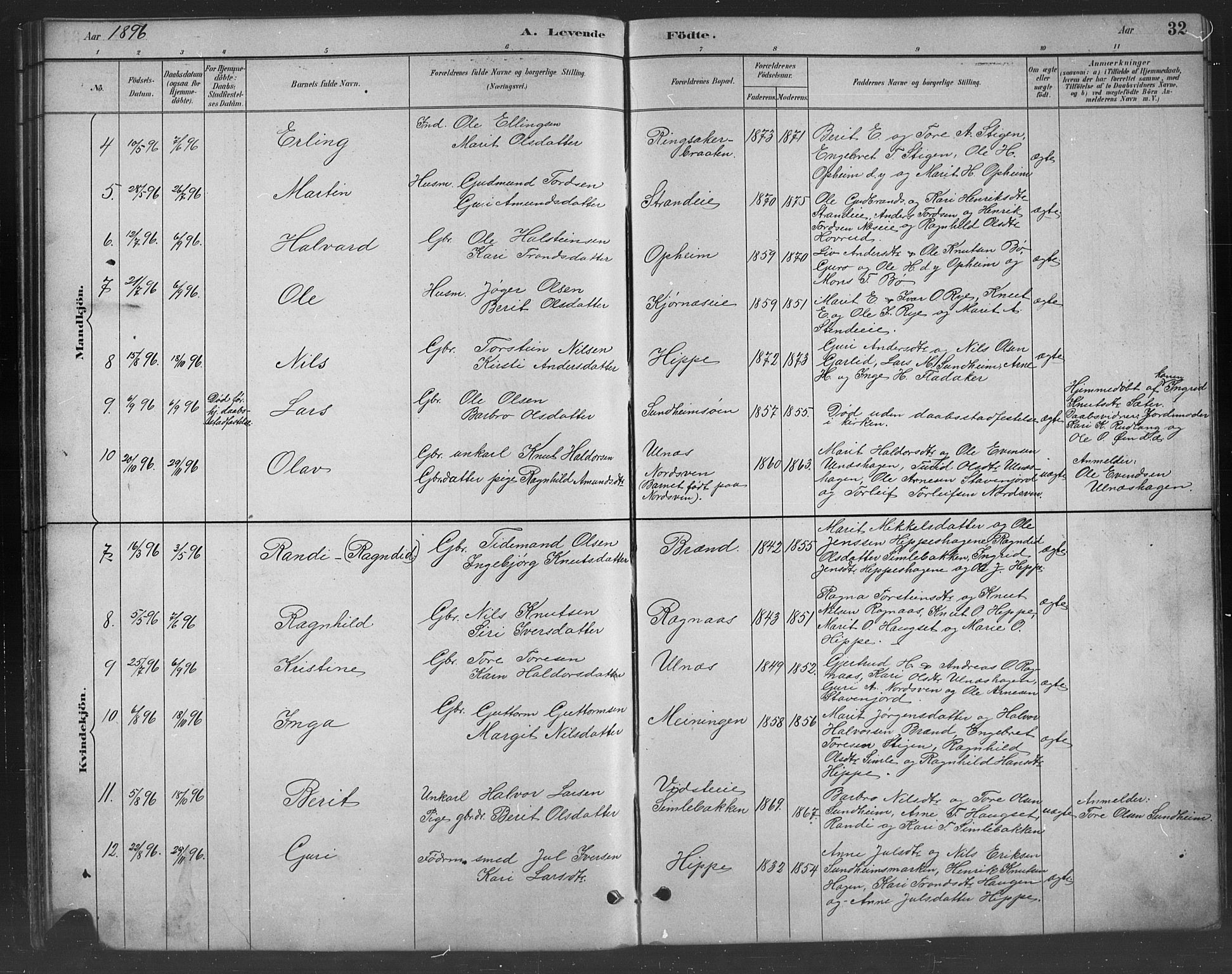 Nord-Aurdal prestekontor, SAH/PREST-132/H/Ha/Hab/L0008: Parish register (copy) no. 8, 1883-1916, p. 32