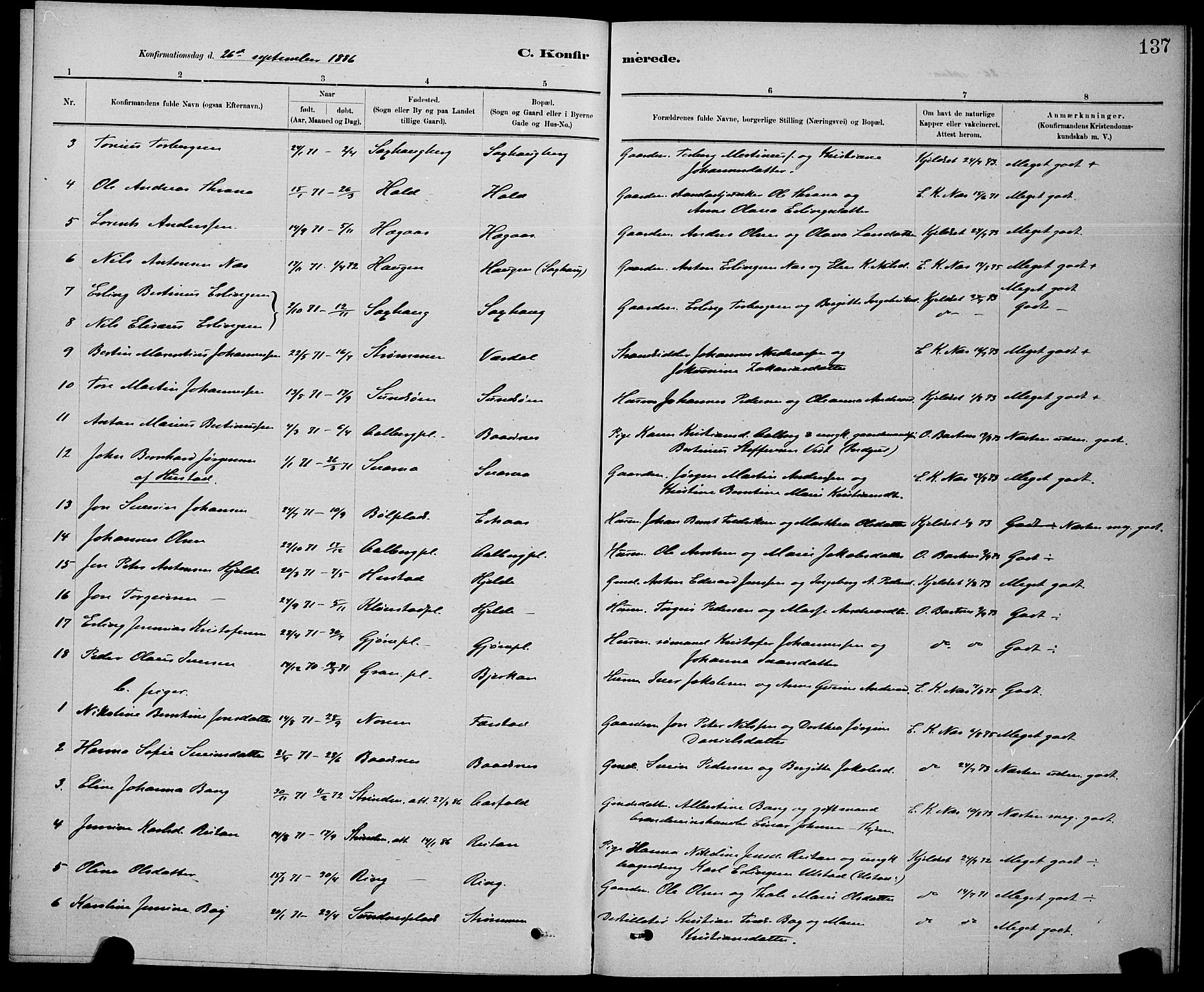 Ministerialprotokoller, klokkerbøker og fødselsregistre - Nord-Trøndelag, SAT/A-1458/730/L0301: Parish register (copy) no. 730C04, 1880-1897, p. 137