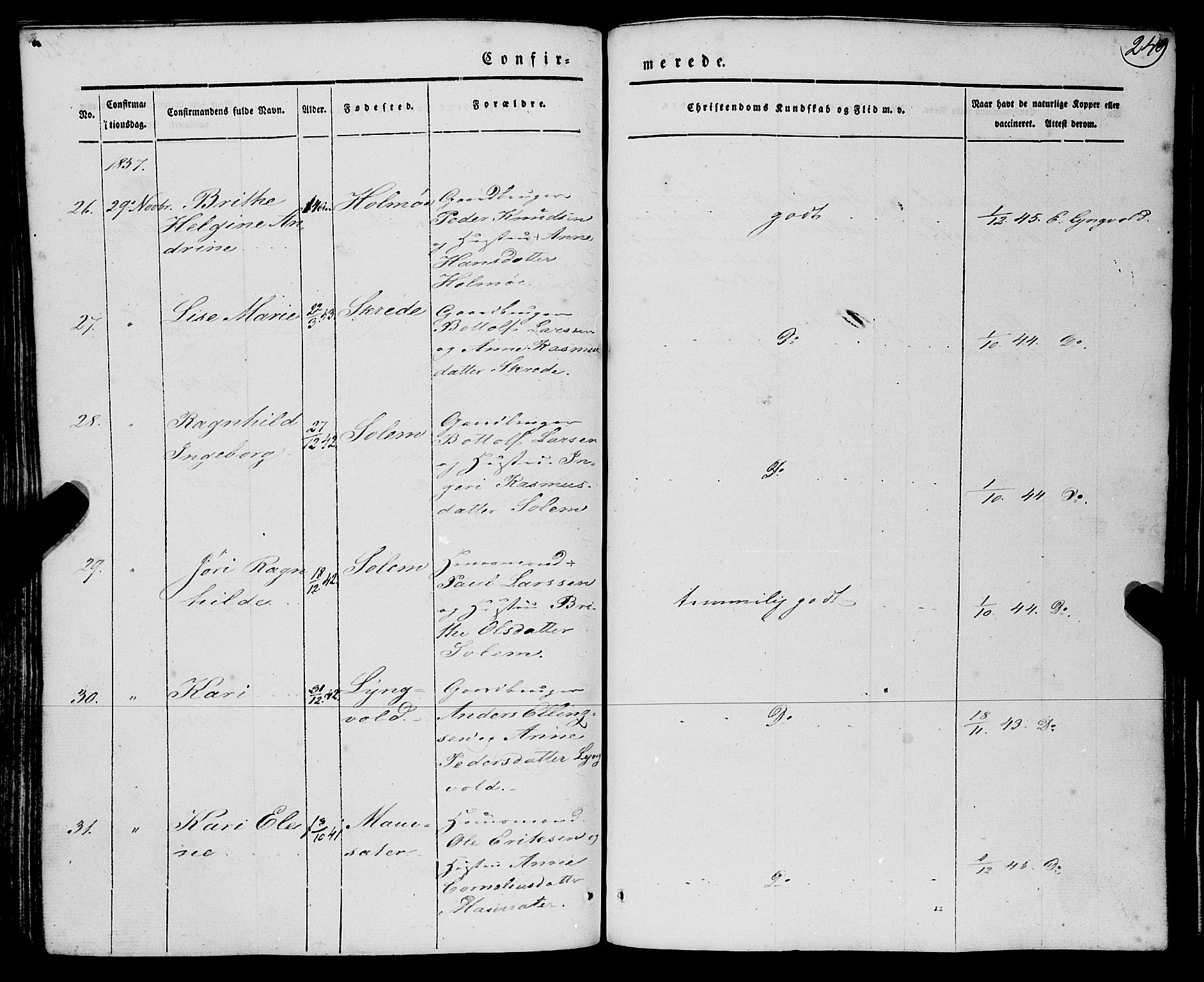 Eid sokneprestembete, AV/SAB-A-82301/H/Haa/Haaa/L0007: Parish register (official) no. A 7, 1844-1858, p. 249