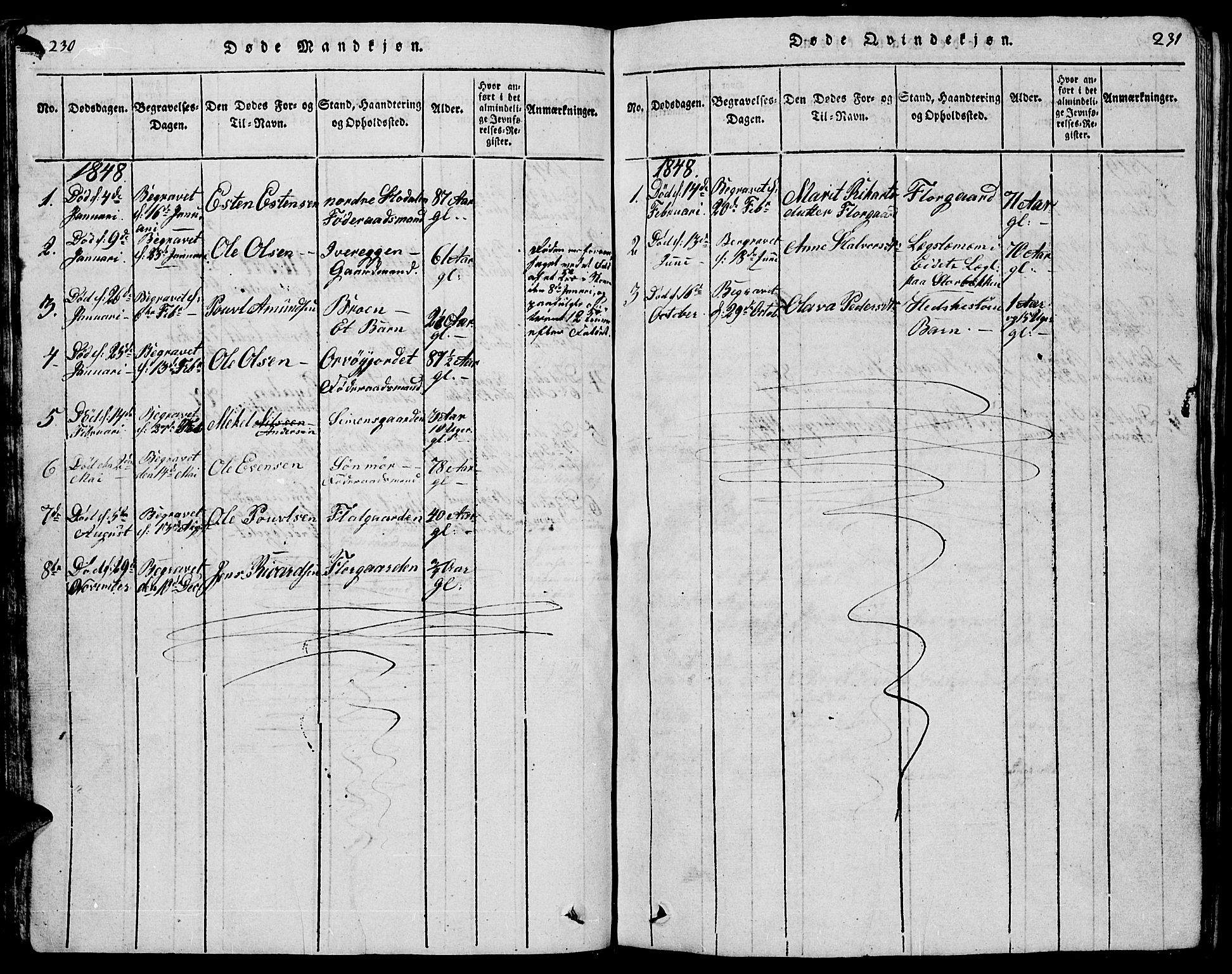 Tolga prestekontor, AV/SAH-PREST-062/L/L0001: Parish register (copy) no. 1, 1814-1877, p. 230-231