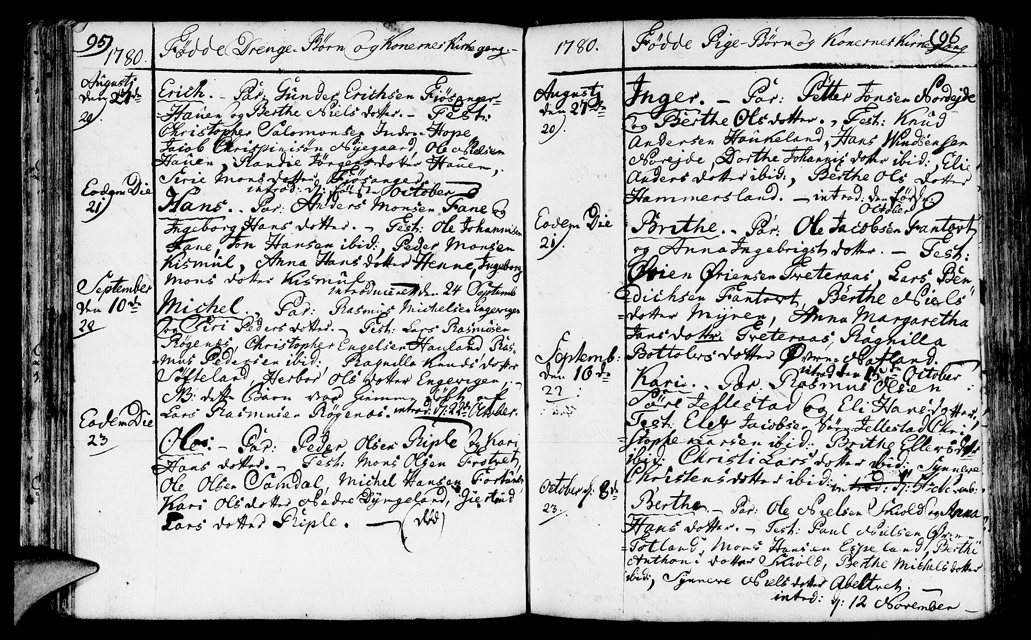 Fana Sokneprestembete, AV/SAB-A-75101/H/Haa/Haaa/L0005: Parish register (official) no. A 5, 1773-1799, p. 95-96