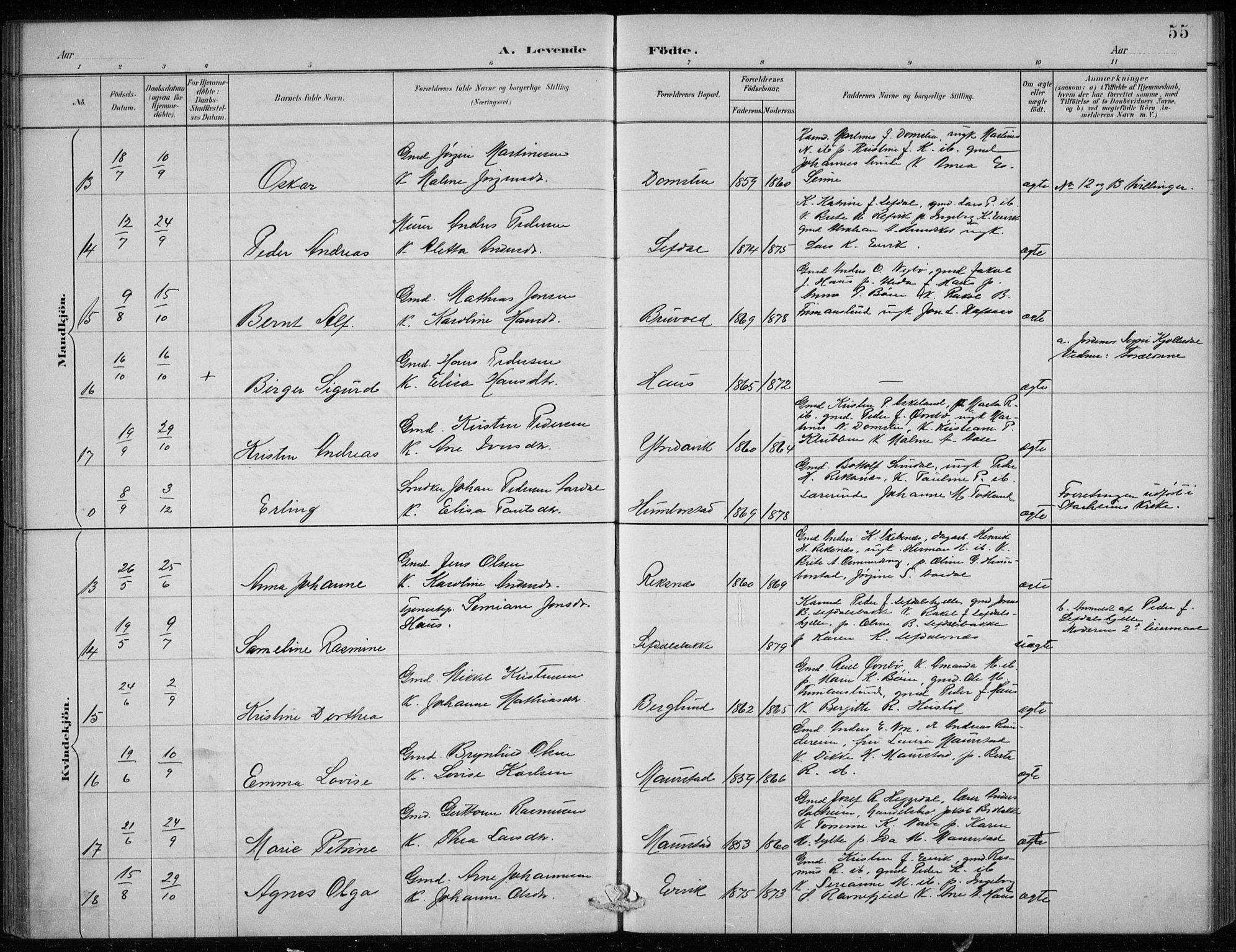 Davik sokneprestembete, AV/SAB-A-79701/H/Hab/Haba/L0002: Parish register (copy) no. A 2, 1890-1911, p. 55