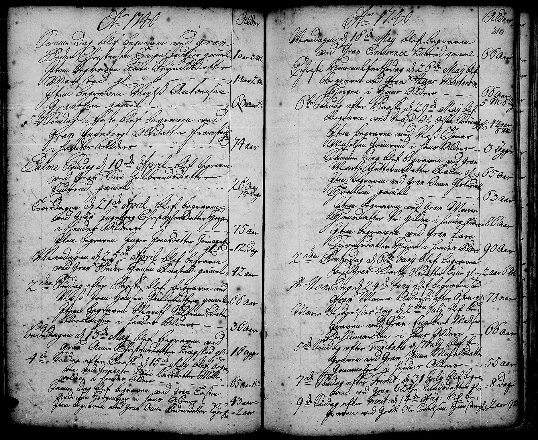 Gran prestekontor, AV/SAH-PREST-112/H/Ha/Haa/L0002: Parish register (official) no. 2, 1732-1744, p. 210