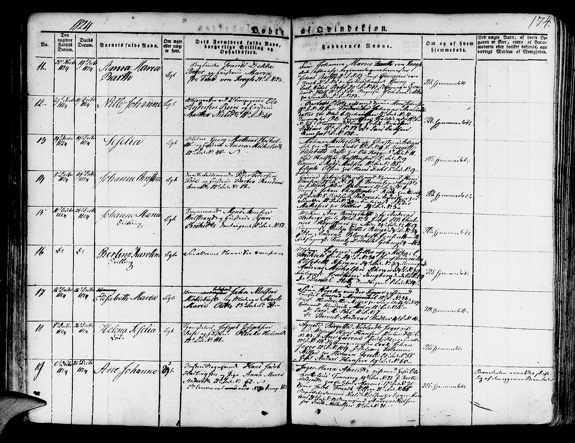 Korskirken sokneprestembete, AV/SAB-A-76101/H/Haa/L0014: Parish register (official) no. A 14, 1823-1835, p. 174