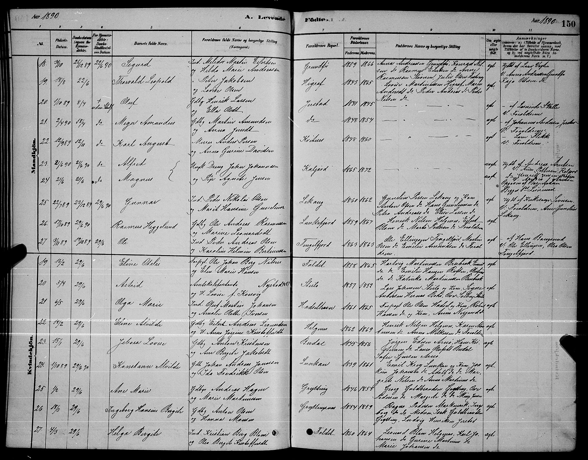 Ministerialprotokoller, klokkerbøker og fødselsregistre - Nordland, AV/SAT-A-1459/888/L1267: Parish register (copy) no. 888C05, 1878-1890, p. 150