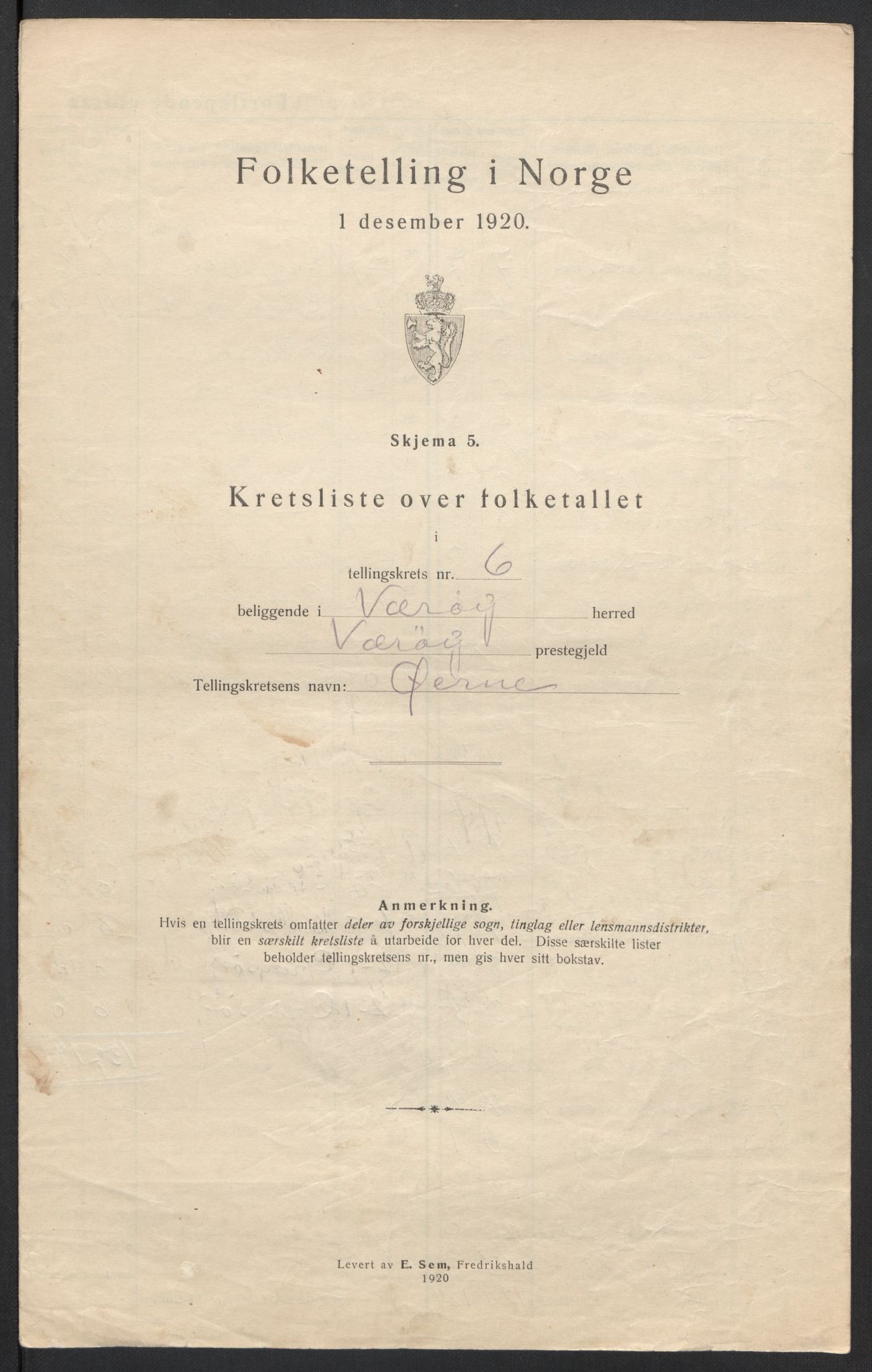 SAT, 1920 census for Værøy, 1920, p. 24