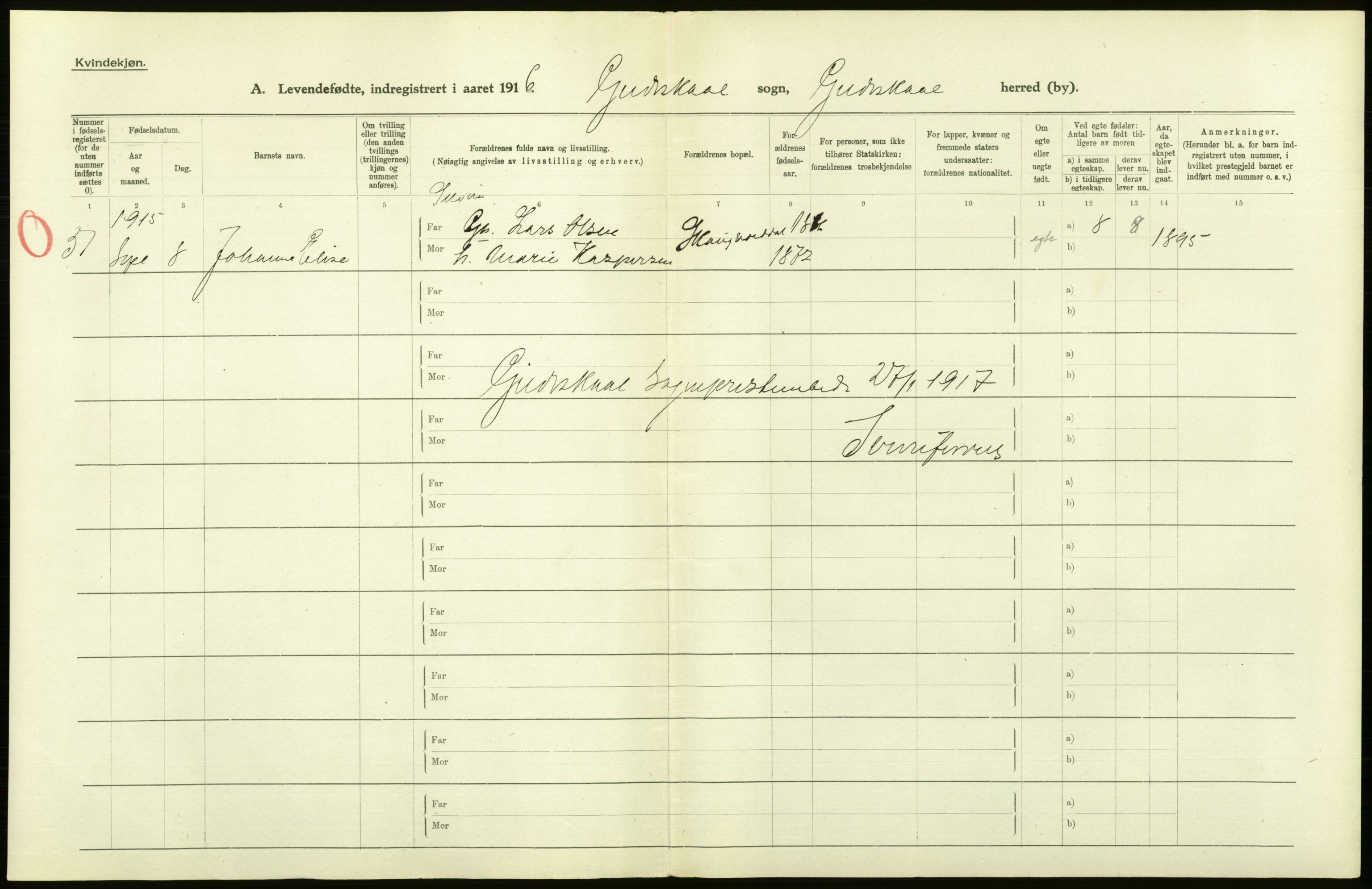 Statistisk sentralbyrå, Sosiodemografiske emner, Befolkning, RA/S-2228/D/Df/Dfb/Dfbf/L0050: Nordlands amt: Levendefødte menn og kvinner. Bygder., 1916, p. 28