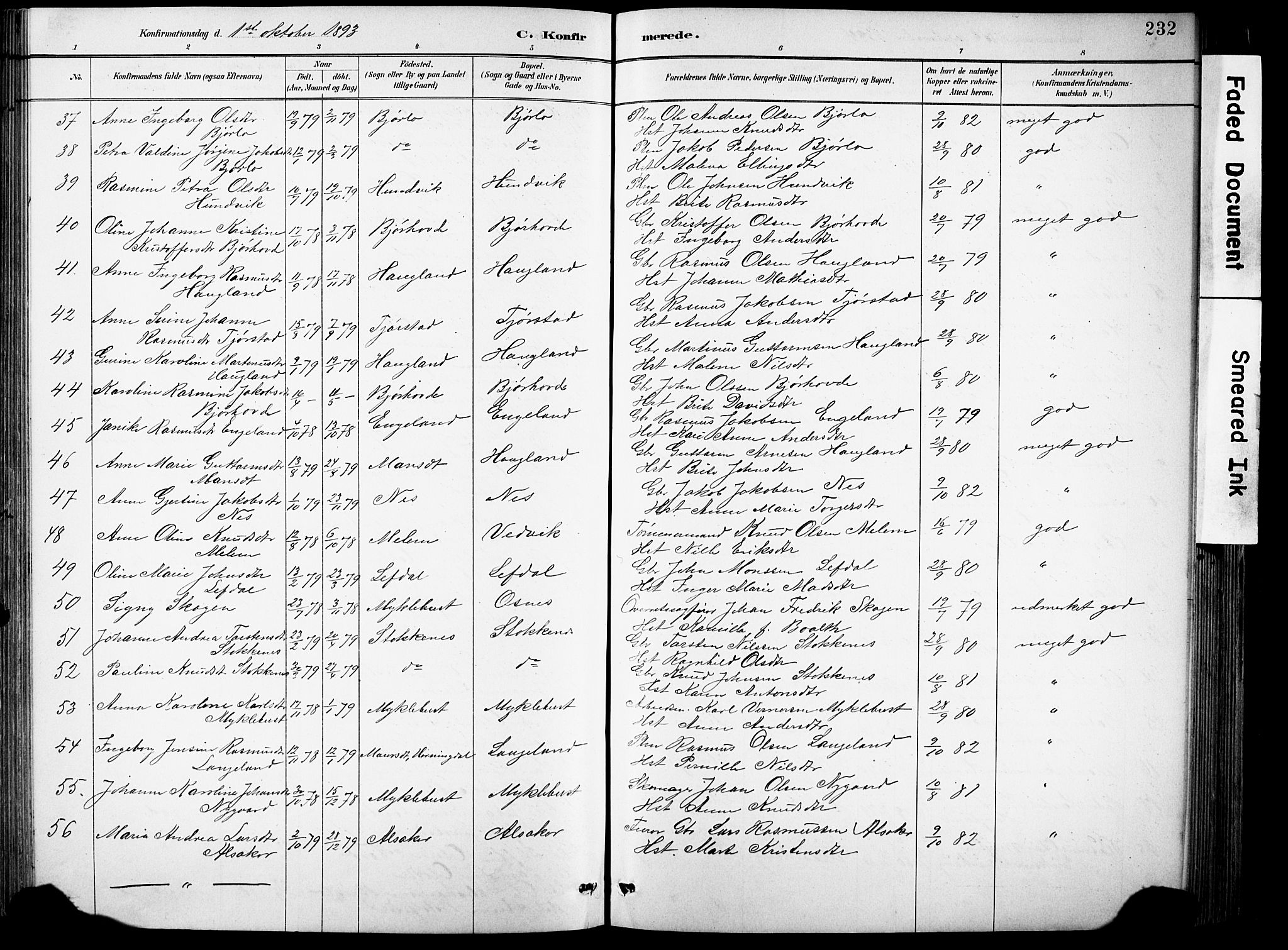 Eid sokneprestembete, AV/SAB-A-82301/H/Hab/Habb/L0002: Parish register (copy) no. B 2, 1882-1907, p. 232