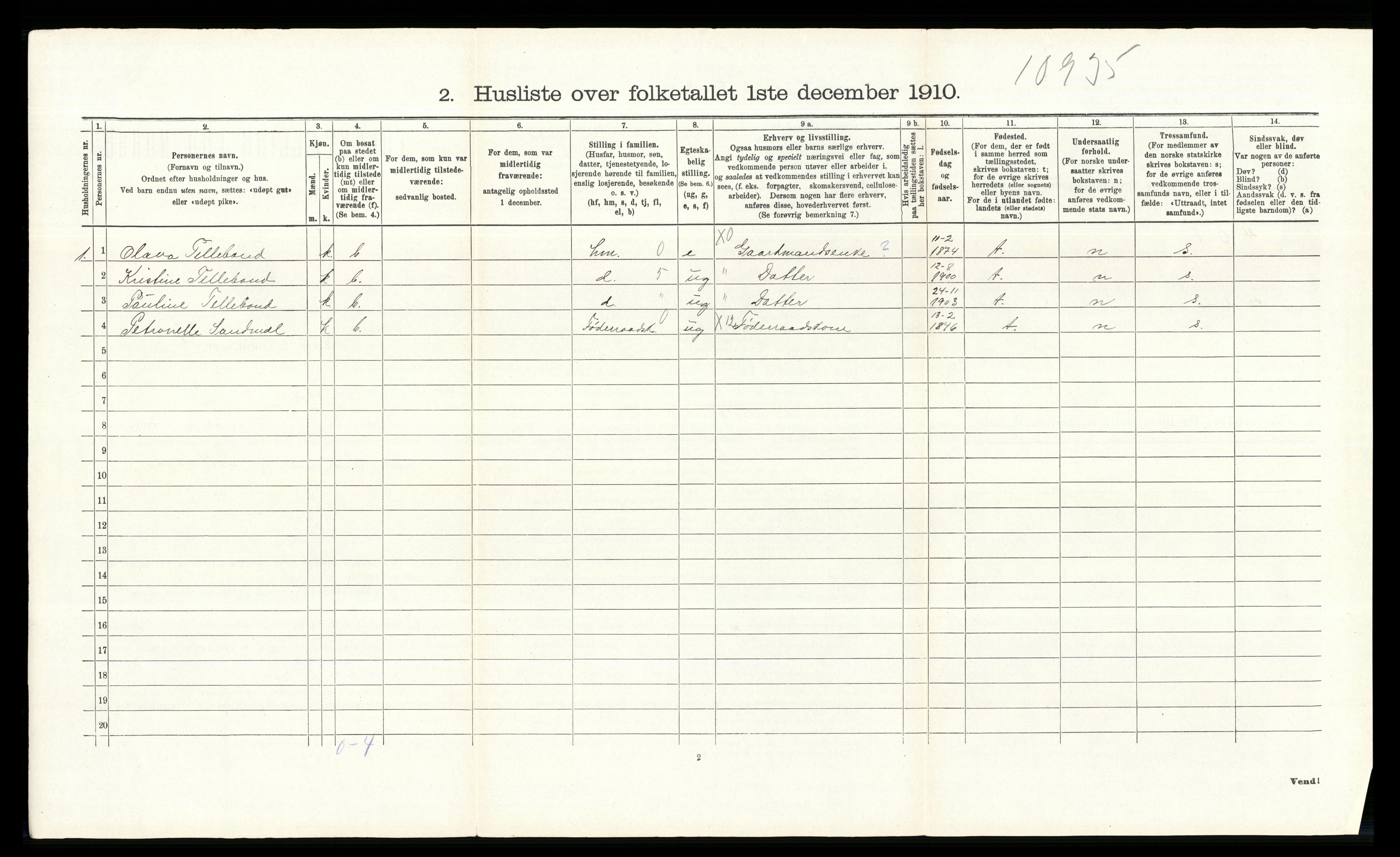 RA, 1910 census for Tolga, 1910, p. 485