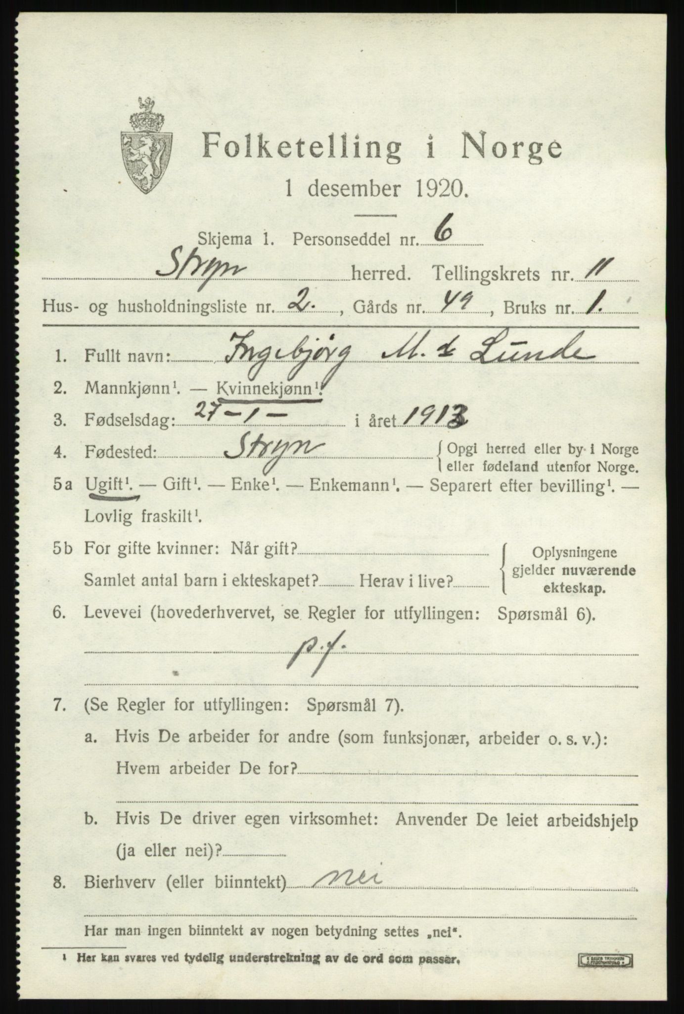 SAB, 1920 census for Stryn, 1920, p. 5218