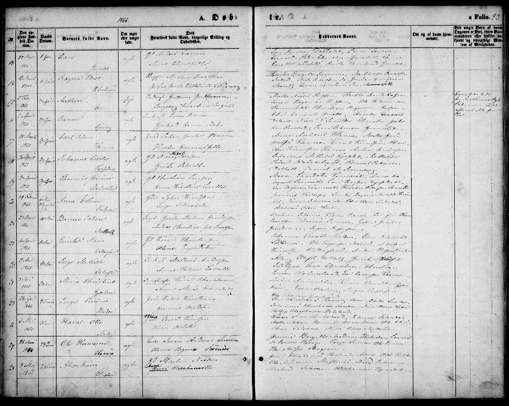 Hommedal sokneprestkontor, AV/SAK-1111-0023/F/Fa/Fab/L0005: Parish register (official) no. A 5, 1861-1877, p. 23