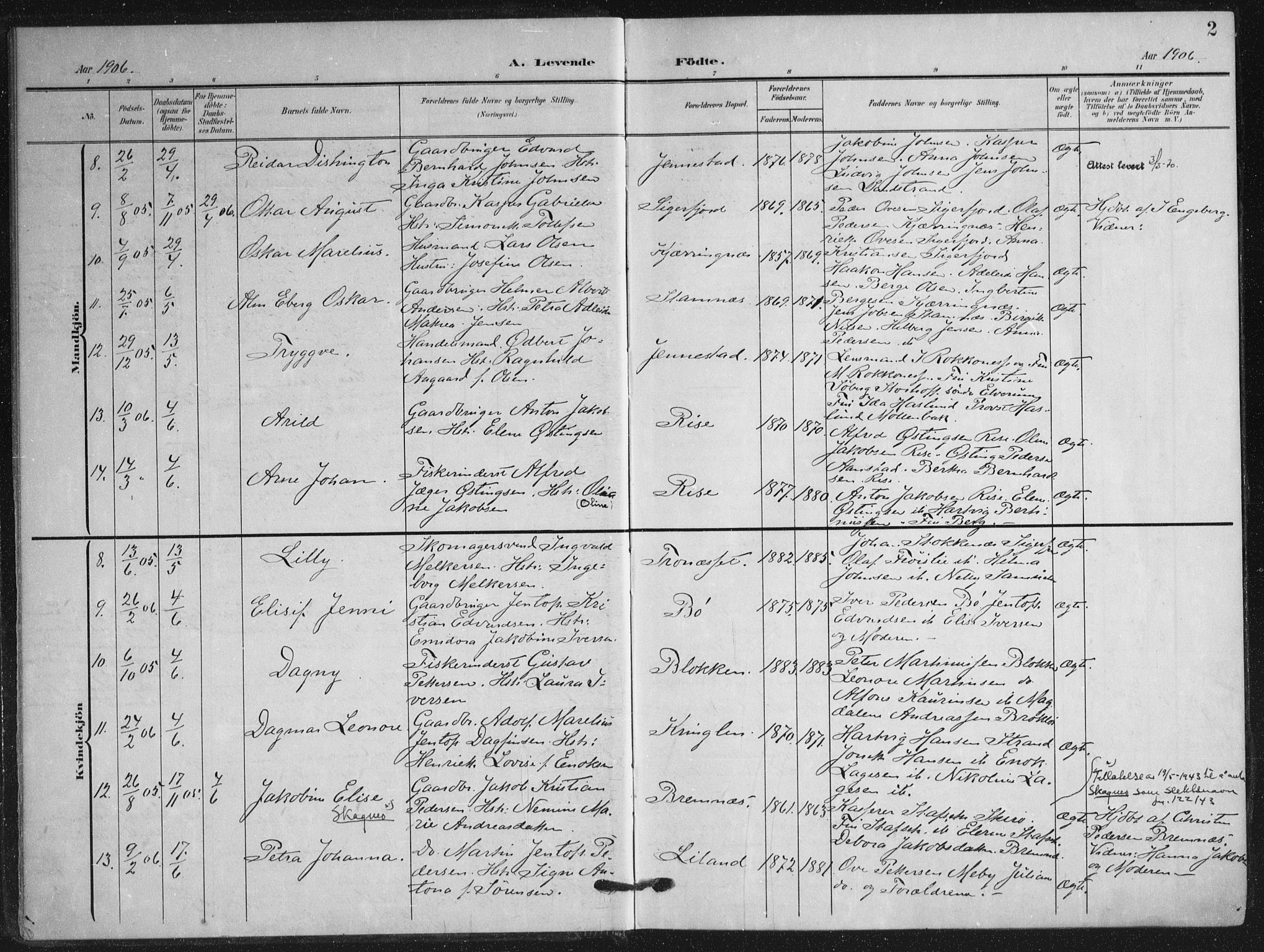 Ministerialprotokoller, klokkerbøker og fødselsregistre - Nordland, AV/SAT-A-1459/895/L1373: Parish register (official) no. 895A08, 1905-1915, p. 2