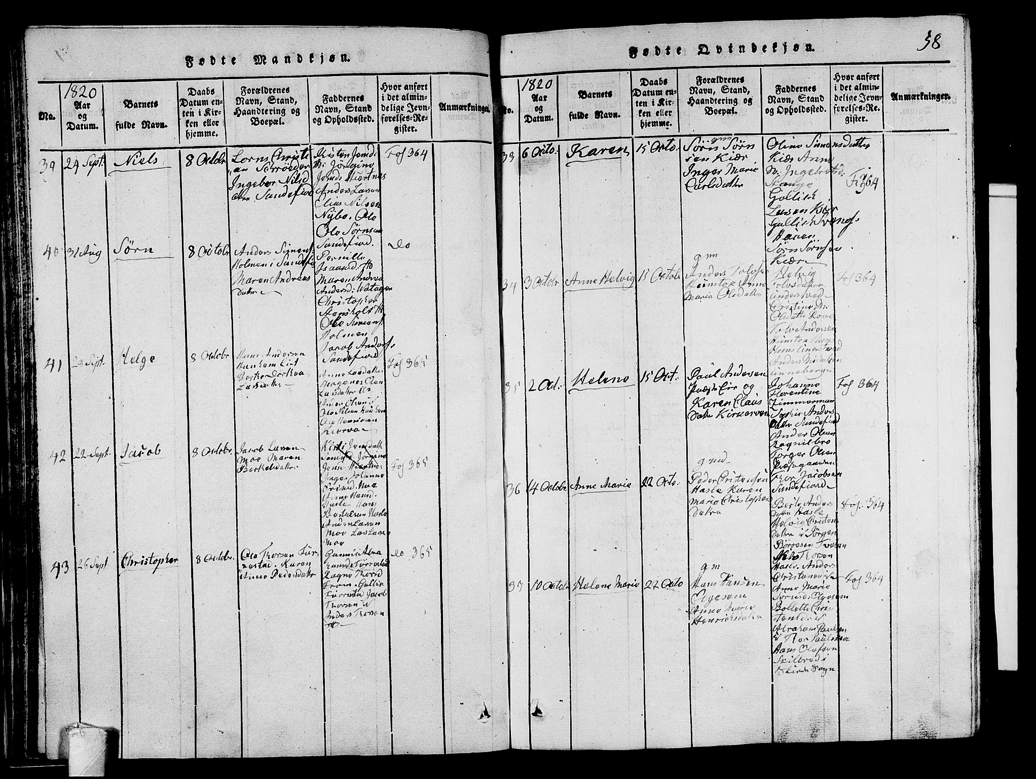 Sandar kirkebøker, AV/SAKO-A-243/G/Ga/L0001: Parish register (copy) no. 1, 1814-1835, p. 58