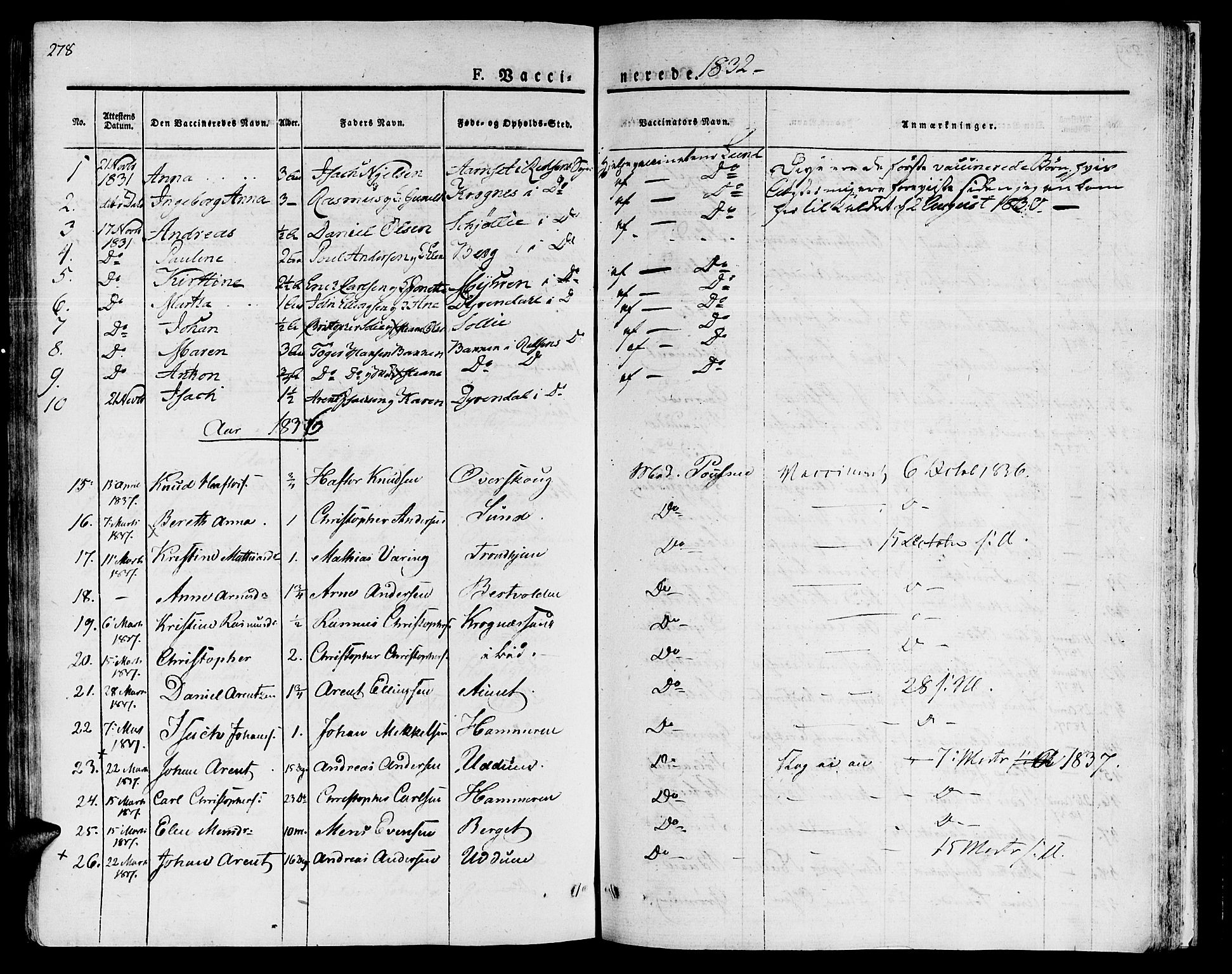 Ministerialprotokoller, klokkerbøker og fødselsregistre - Sør-Trøndelag, SAT/A-1456/646/L0609: Parish register (official) no. 646A07, 1826-1838, p. 278
