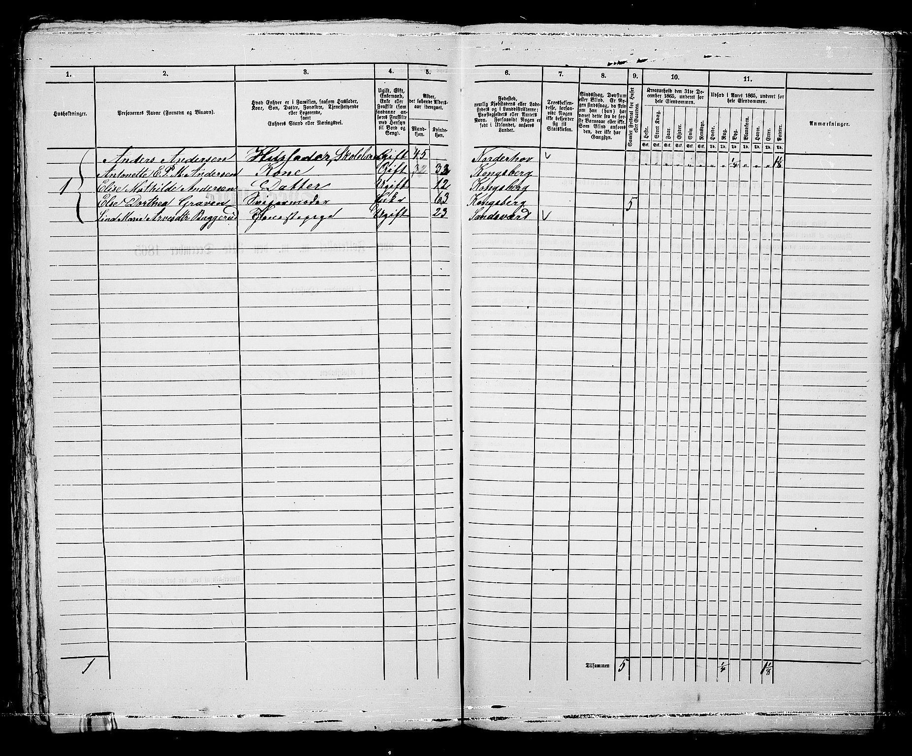 RA, 1865 census for Kongsberg/Kongsberg, 1865, p. 942