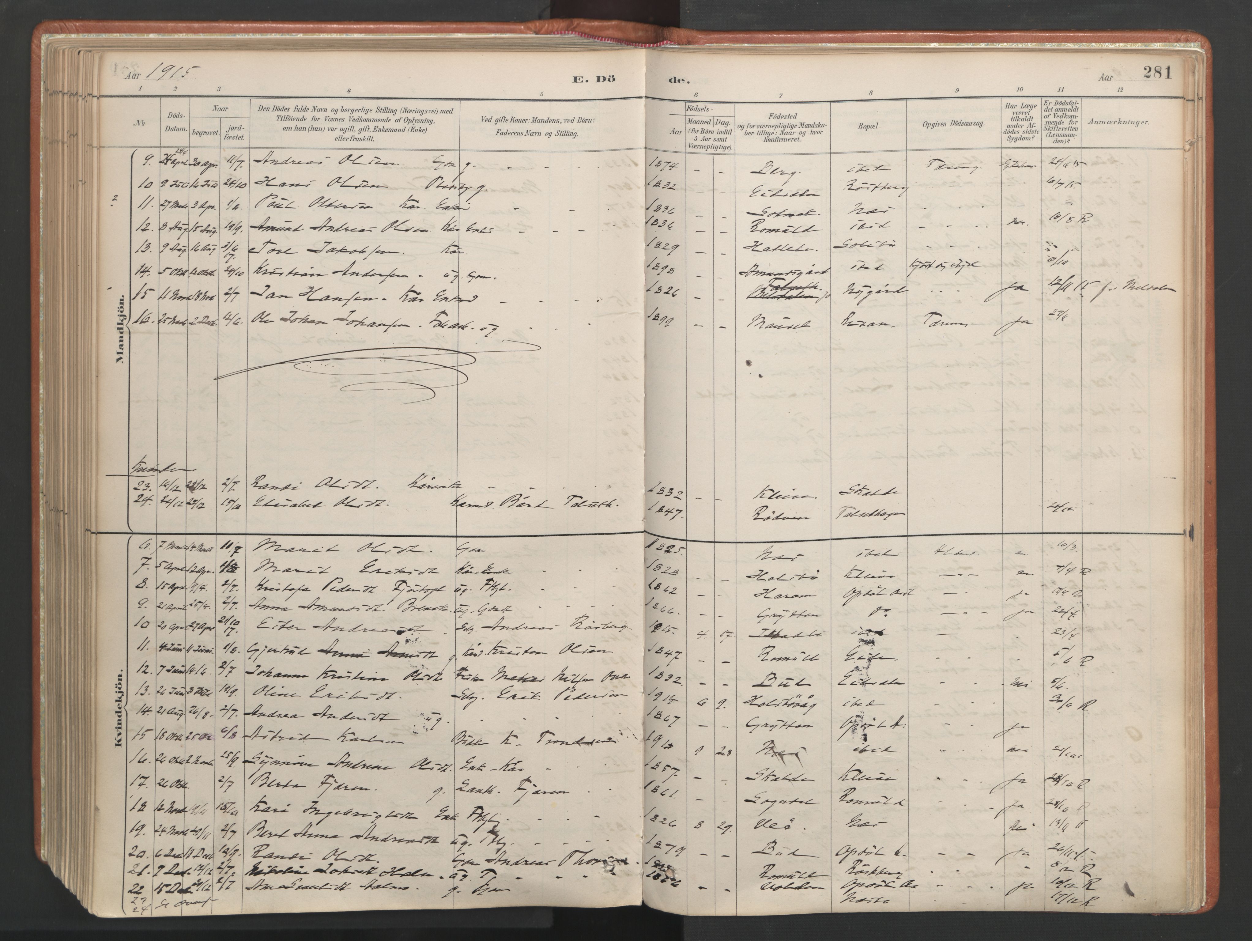 Ministerialprotokoller, klokkerbøker og fødselsregistre - Møre og Romsdal, AV/SAT-A-1454/557/L0682: Parish register (official) no. 557A04, 1887-1970, p. 281