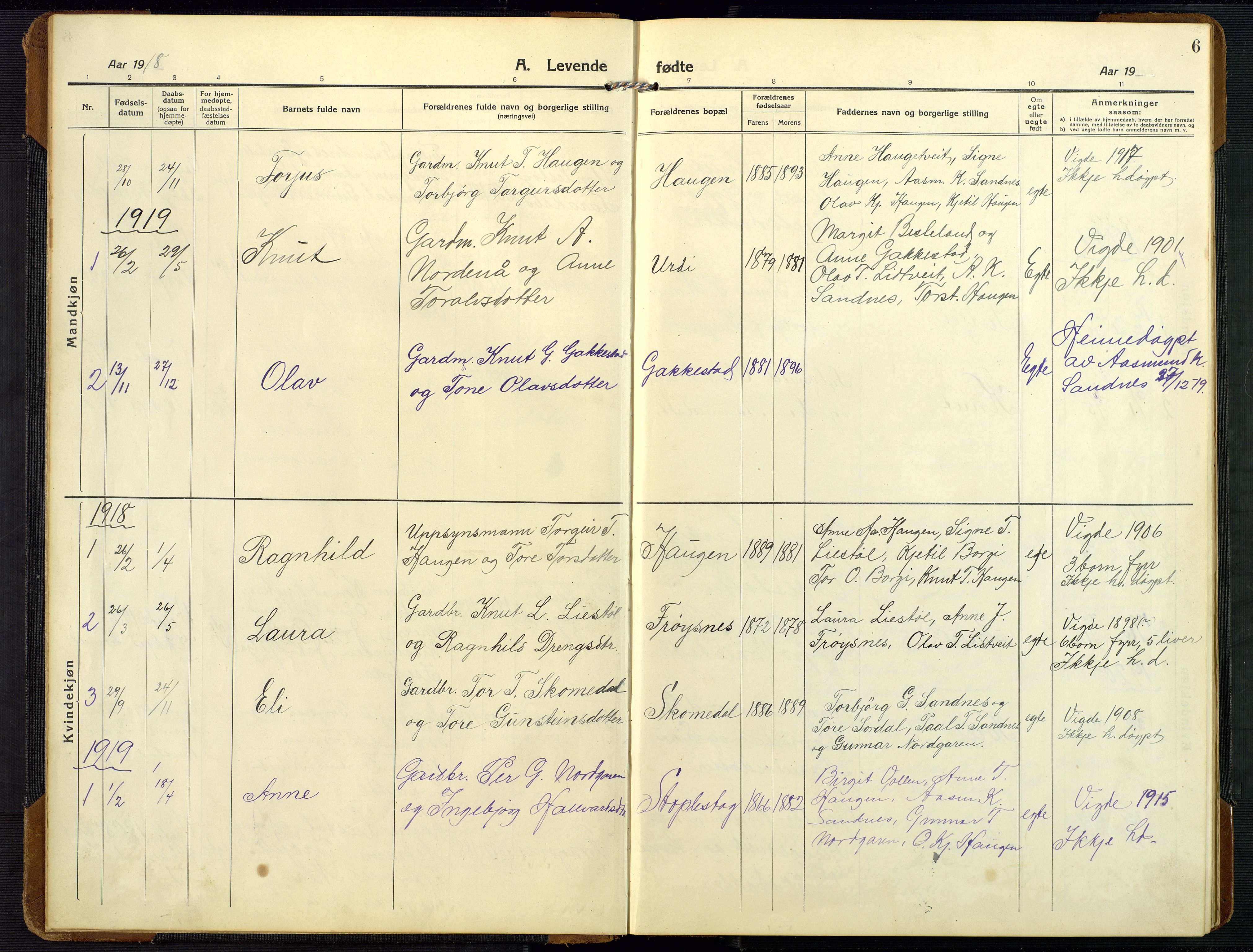 Bygland sokneprestkontor, SAK/1111-0006/F/Fb/Fbc/L0003: Parish register (copy) no. B 3, 1916-1975, p. 6