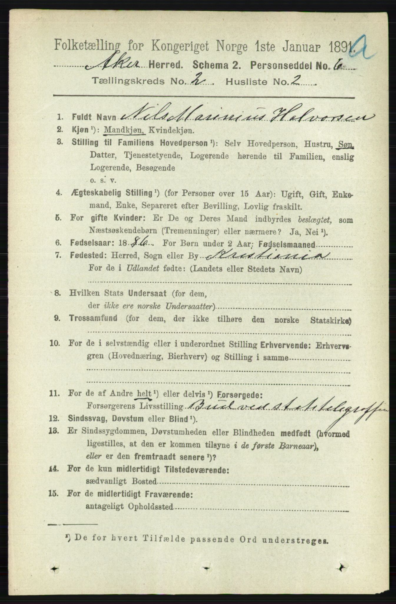 RA, 1891 census for 0218 Aker, 1891, p. 1371