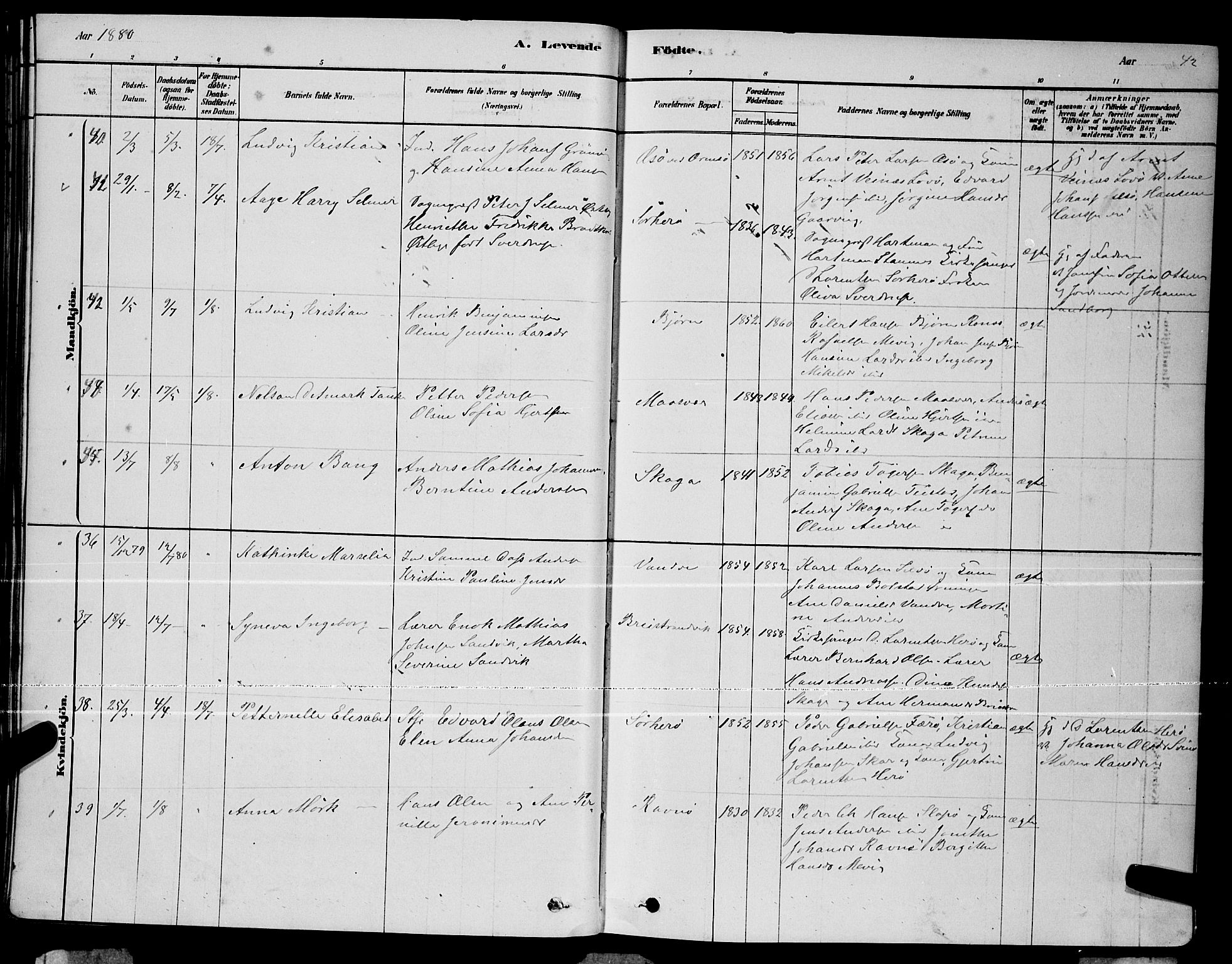 Ministerialprotokoller, klokkerbøker og fødselsregistre - Nordland, AV/SAT-A-1459/834/L0513: Parish register (copy) no. 834C04, 1877-1892, p. 42