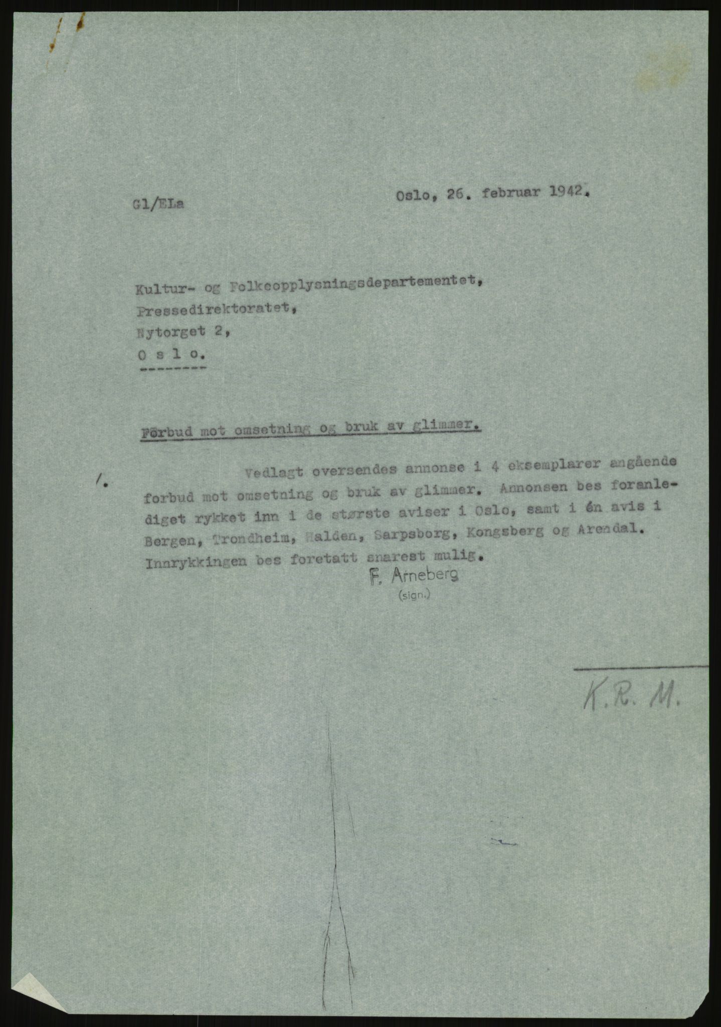 Direktoratet for industriforsyning, Sekretariatet, AV/RA-S-4153/D/Df/L0054: 9. Metallkontoret, 1940-1945, p. 1503