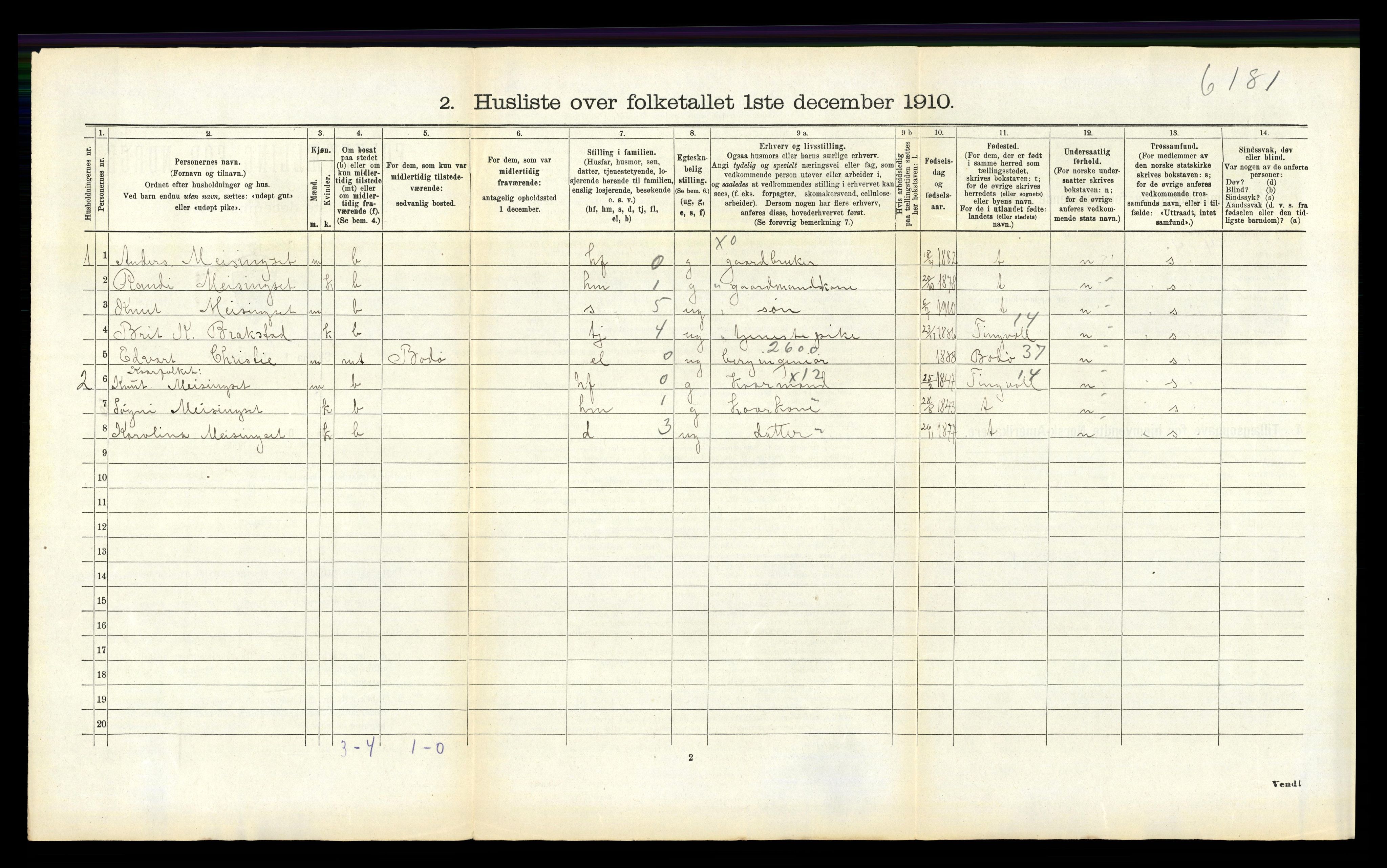 RA, 1910 census for Nesset, 1910, p. 604