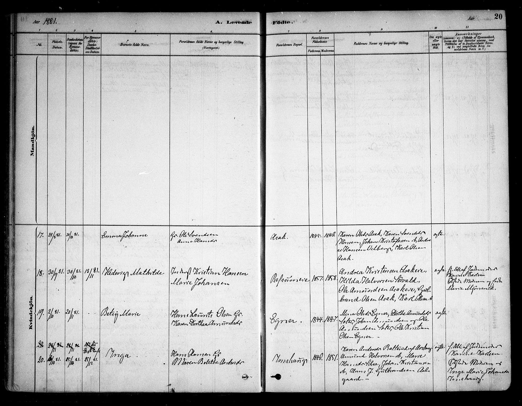 Sørum prestekontor Kirkebøker, AV/SAO-A-10303/F/Fa/L0007: Parish register (official) no. I 7, 1878-1914, p. 20