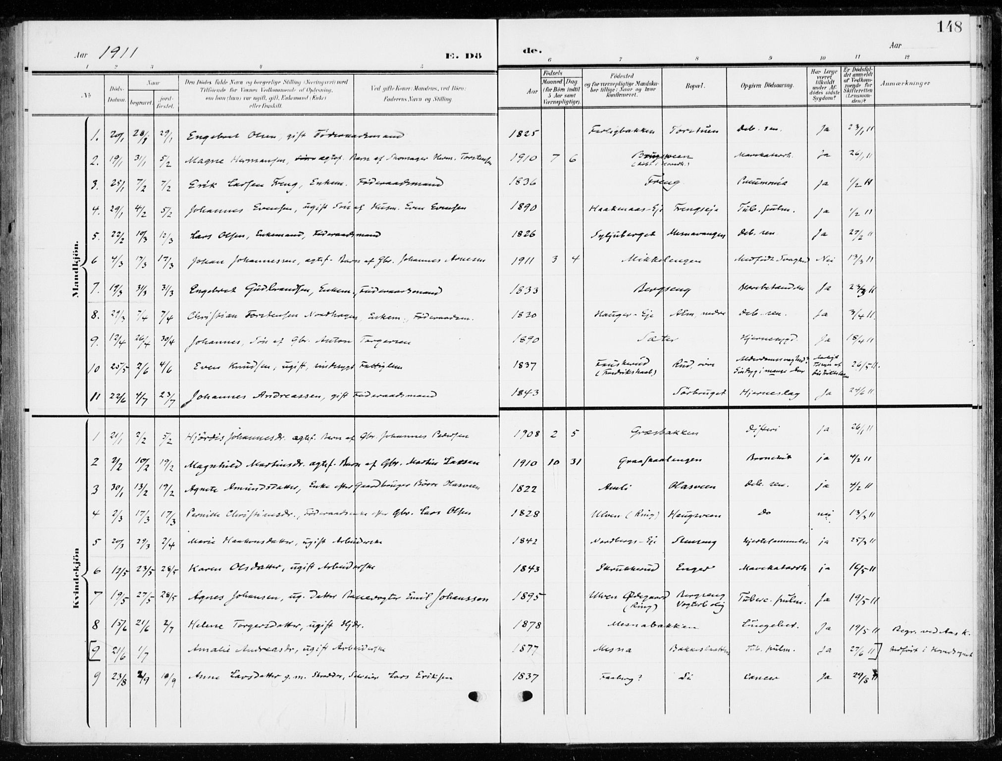 Ringsaker prestekontor, SAH/PREST-014/K/Ka/L0021: Parish register (official) no. 21, 1905-1920, p. 148