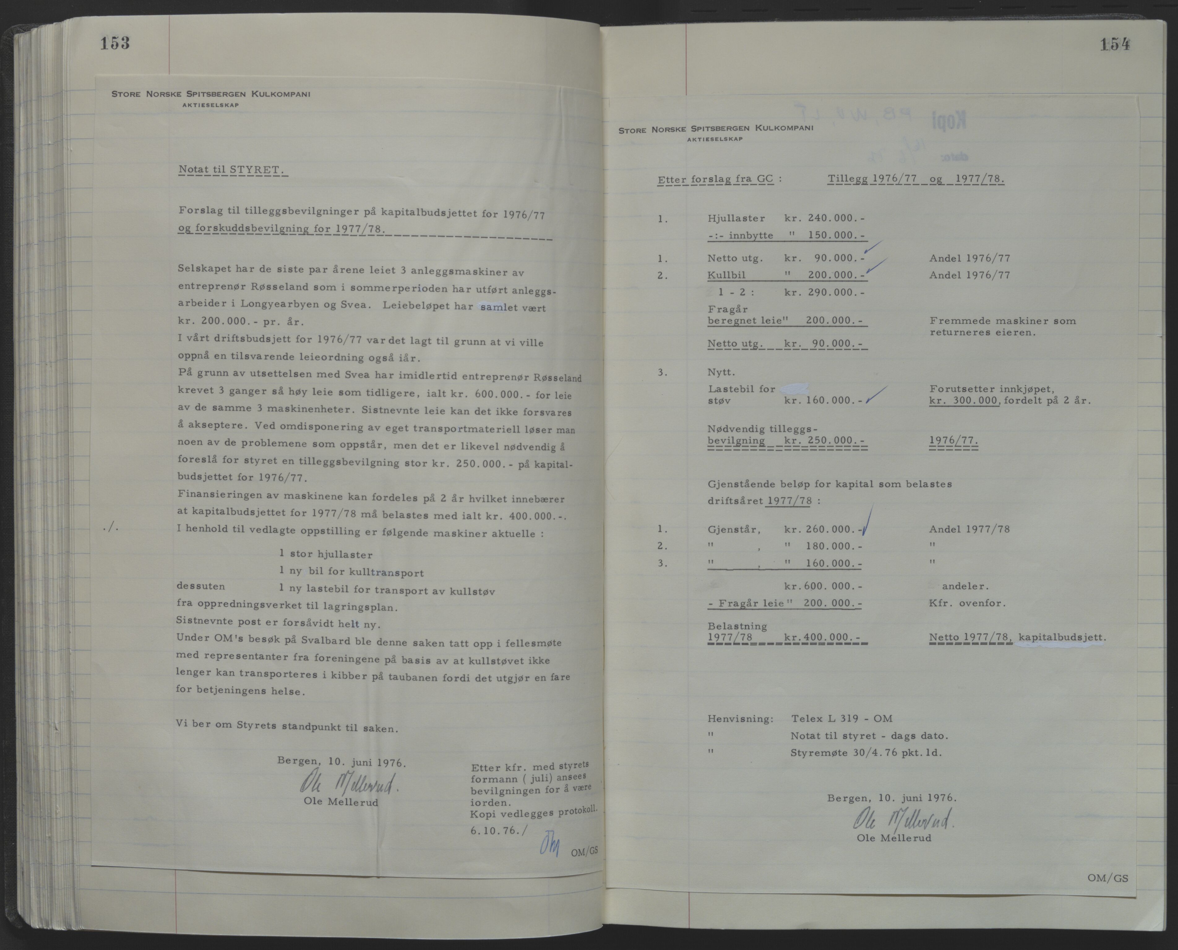Store Norske Spitsbergen Kulkompani A/S, AV/SATØ-P-0073/09/A/Ab/Aba/L0001: Styreprotokoll 6, 1970-1979, p. 153-154