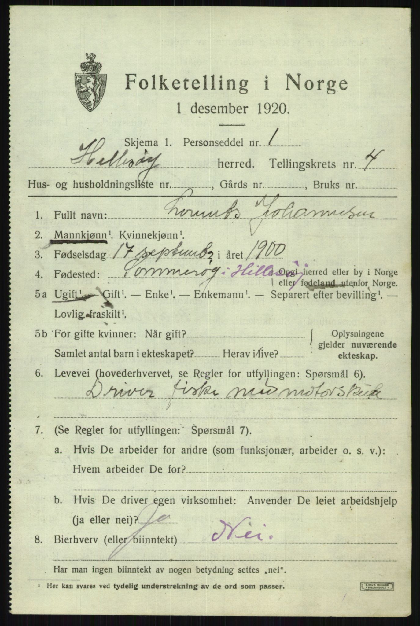 SATØ, 1920 census for Hillesøy, 1920, p. 1919