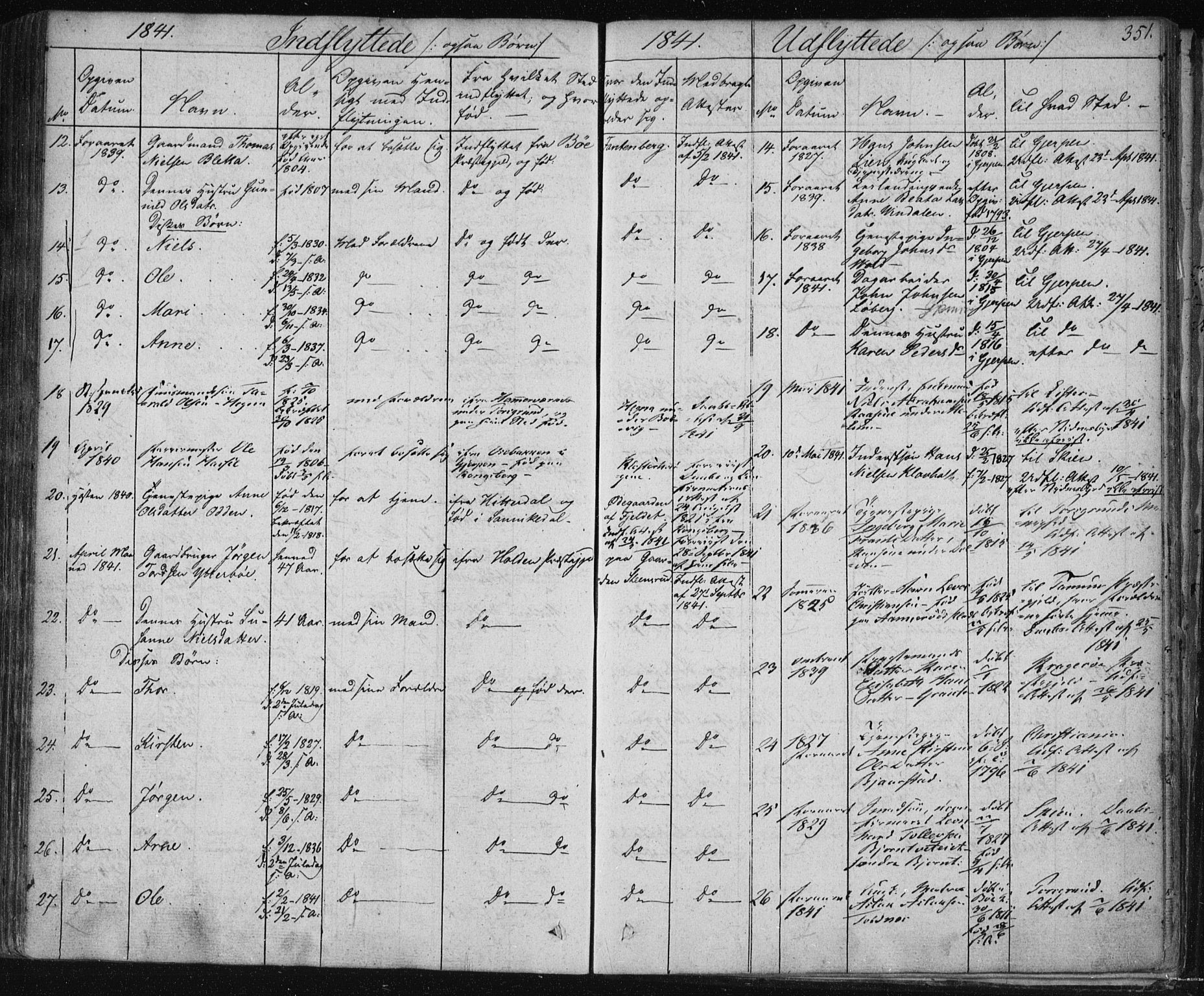 Solum kirkebøker, AV/SAKO-A-306/F/Fa/L0005: Parish register (official) no. I 5, 1833-1843, p. 351