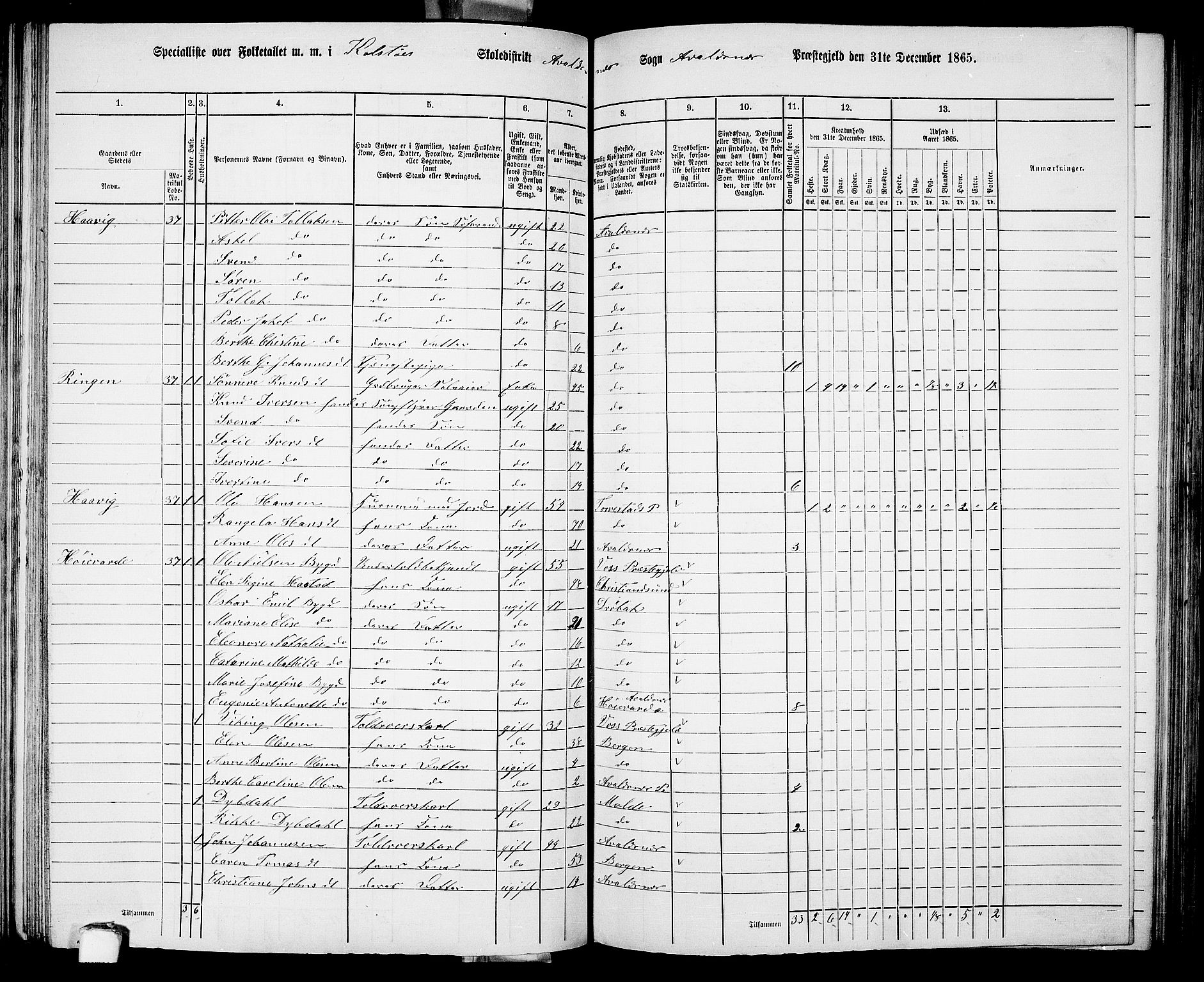 RA, 1865 census for Avaldsnes, 1865, p. 131