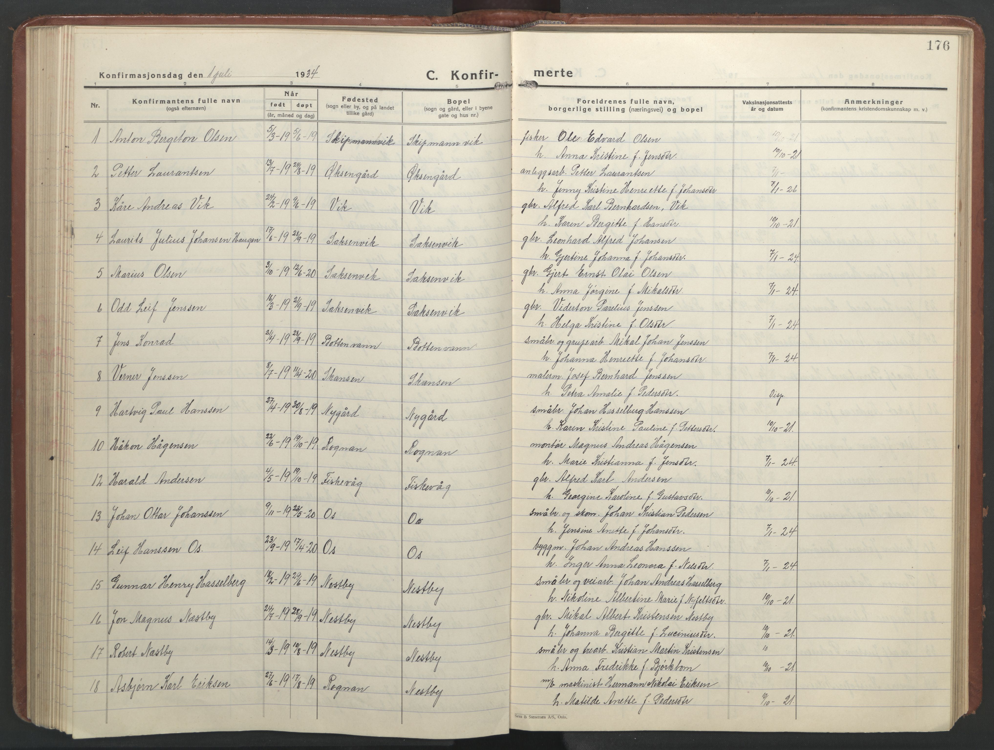 Ministerialprotokoller, klokkerbøker og fødselsregistre - Nordland, SAT/A-1459/847/L0680: Parish register (copy) no. 847C08, 1930-1947, p. 176