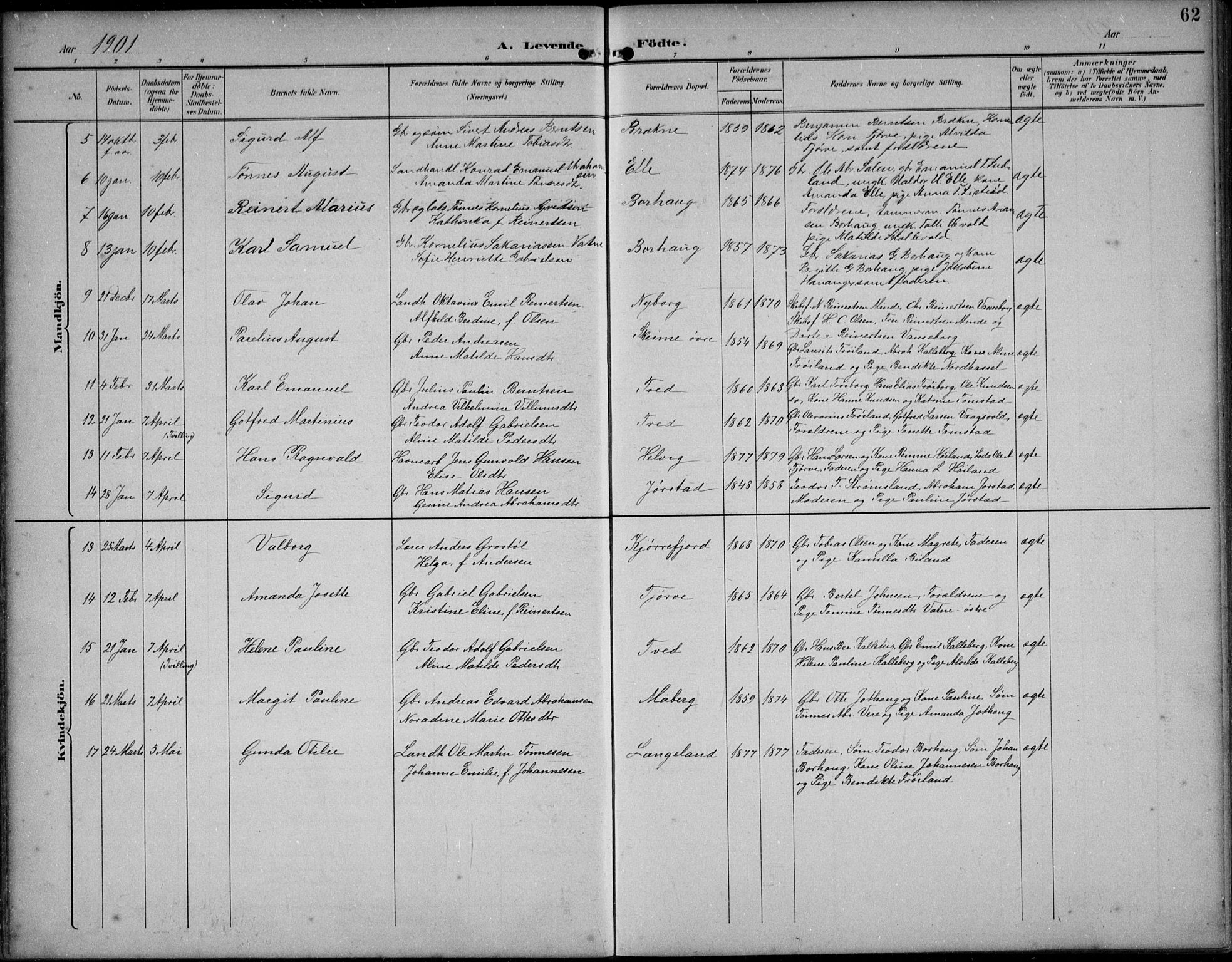 Lista sokneprestkontor, AV/SAK-1111-0027/F/Fb/L0005: Parish register (copy) no. B 5, 1892-1923, p. 62