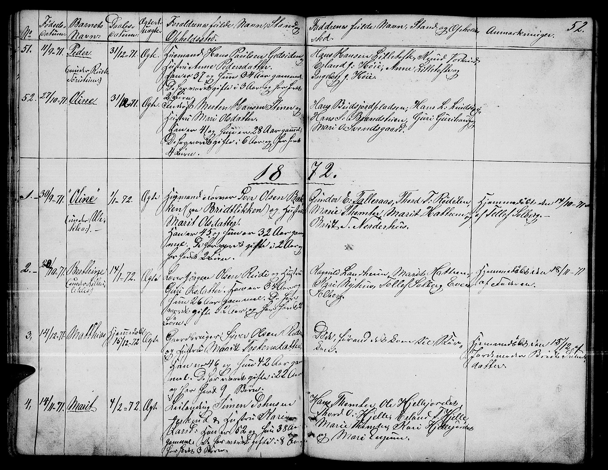 Dovre prestekontor, SAH/PREST-066/H/Ha/Hab/L0001: Parish register (copy) no. 1, 1862-1880, p. 52