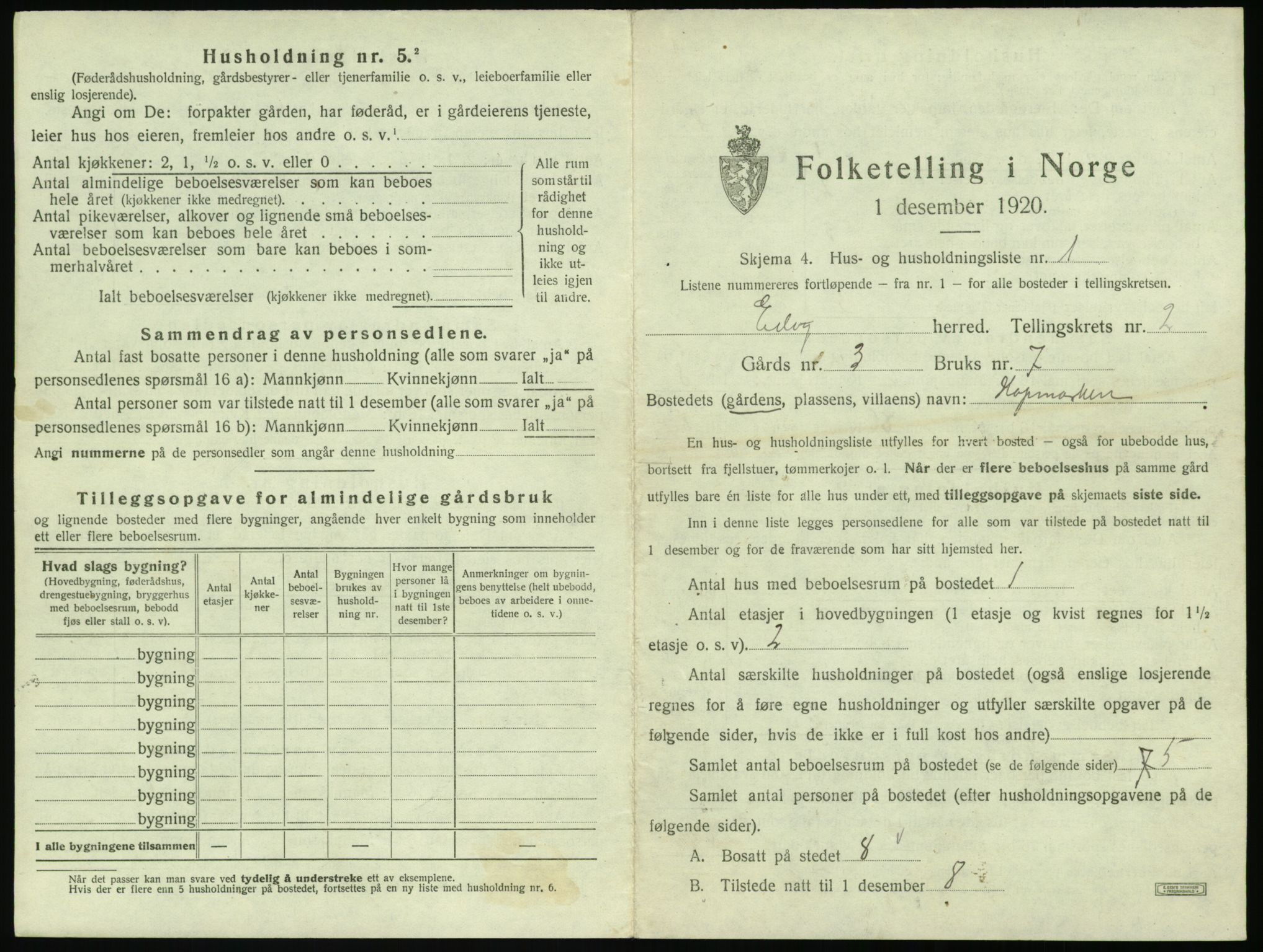 SAT, 1920 census for Edøy, 1920, p. 94