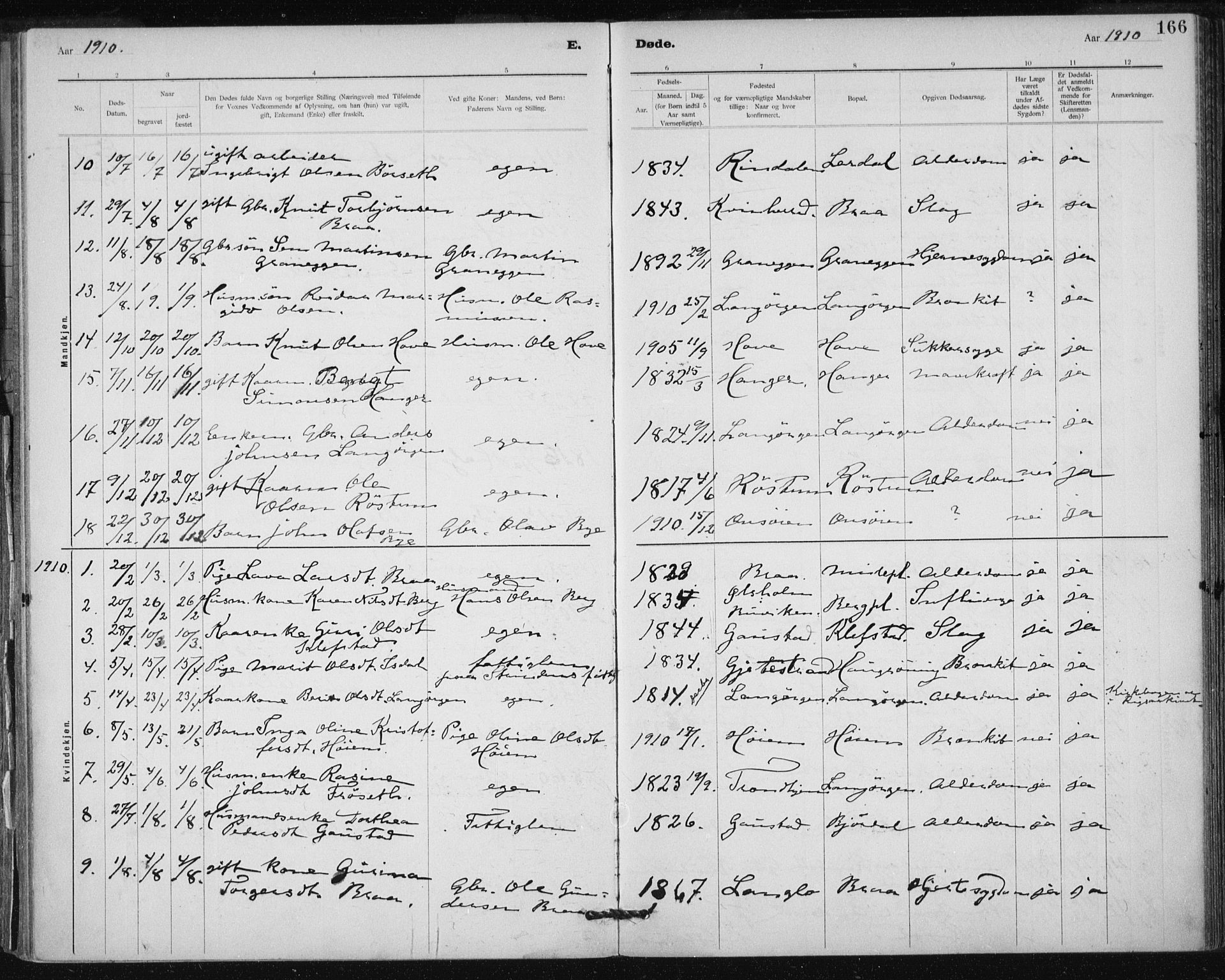 Ministerialprotokoller, klokkerbøker og fødselsregistre - Sør-Trøndelag, SAT/A-1456/612/L0381: Parish register (official) no. 612A13, 1907-1923, p. 166