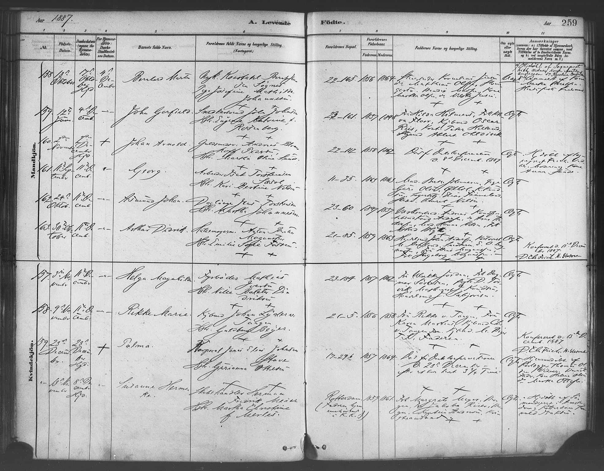 Korskirken sokneprestembete, SAB/A-76101/H/Haa/L0021: Parish register (official) no. B 7, 1878-1889, p. 259