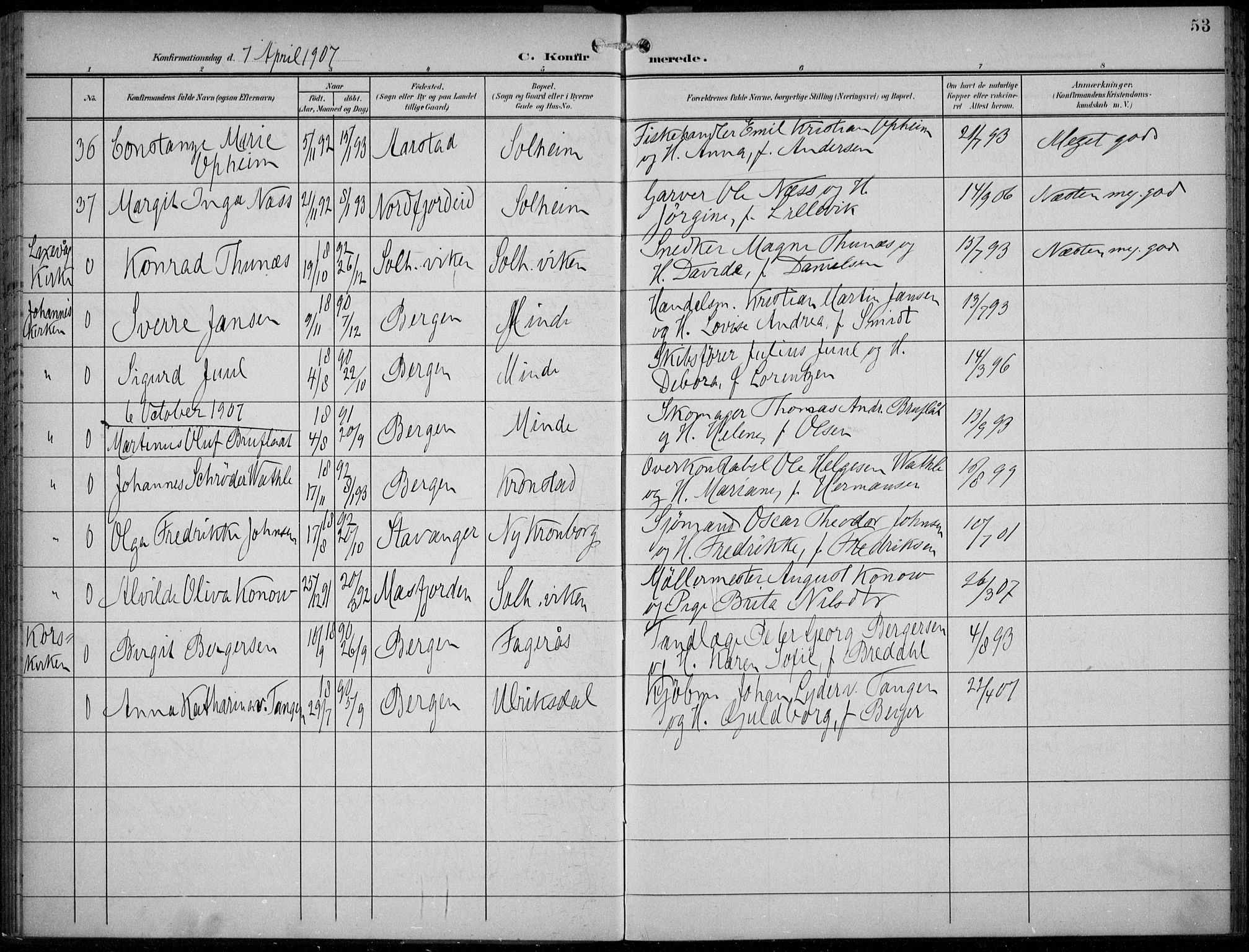 Årstad Sokneprestembete, AV/SAB-A-79301/H/Haa/L0007: Parish register (official) no. B 2, 1901-1914, p. 53