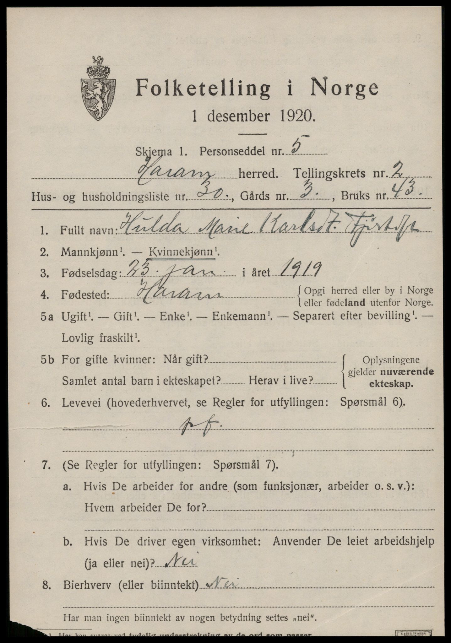 SAT, 1920 census for Haram, 1920, p. 1829