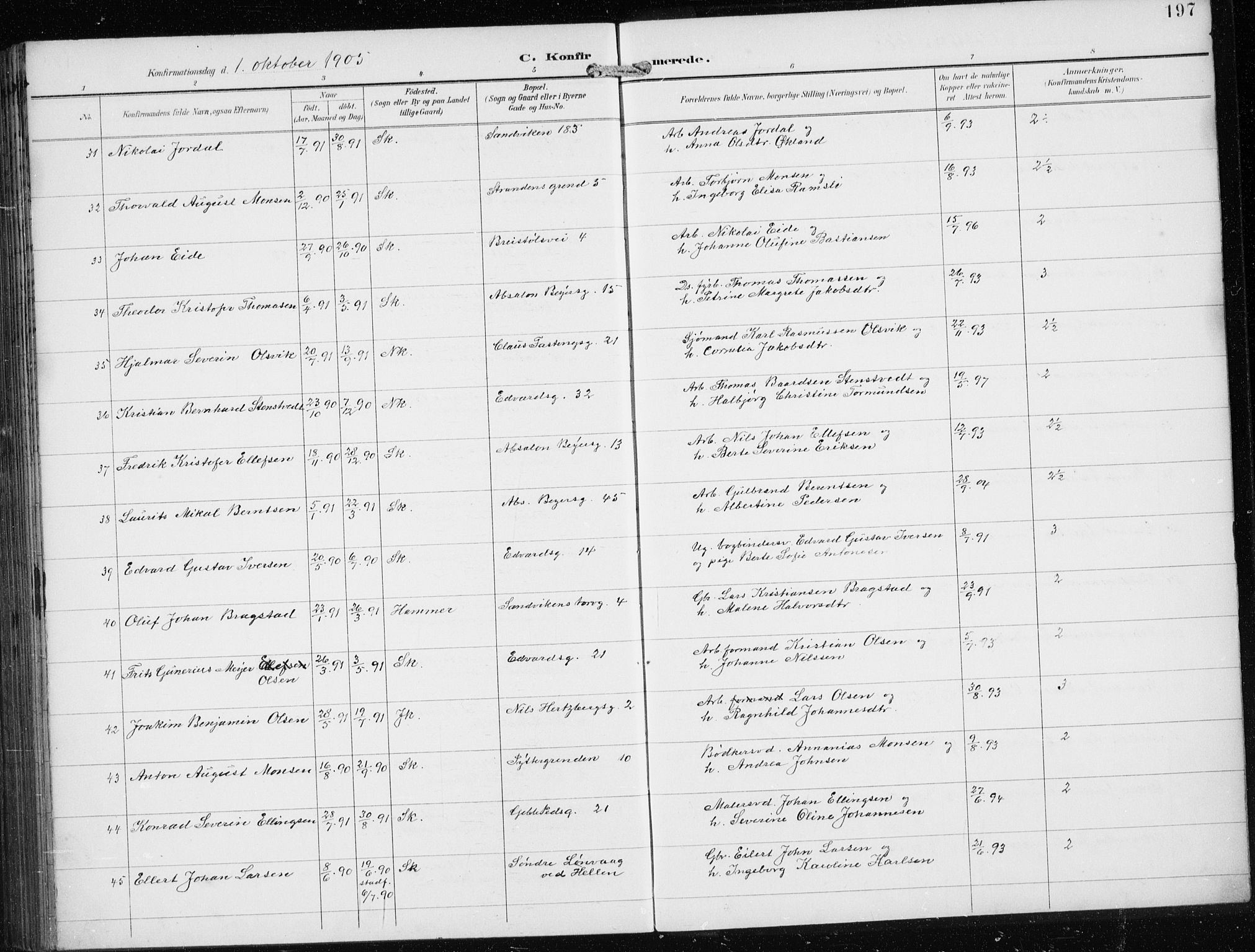Sandviken Sokneprestembete, AV/SAB-A-77601/H/Ha/L0010: Parish register (official) no. C 1, 1895-1905, p. 197
