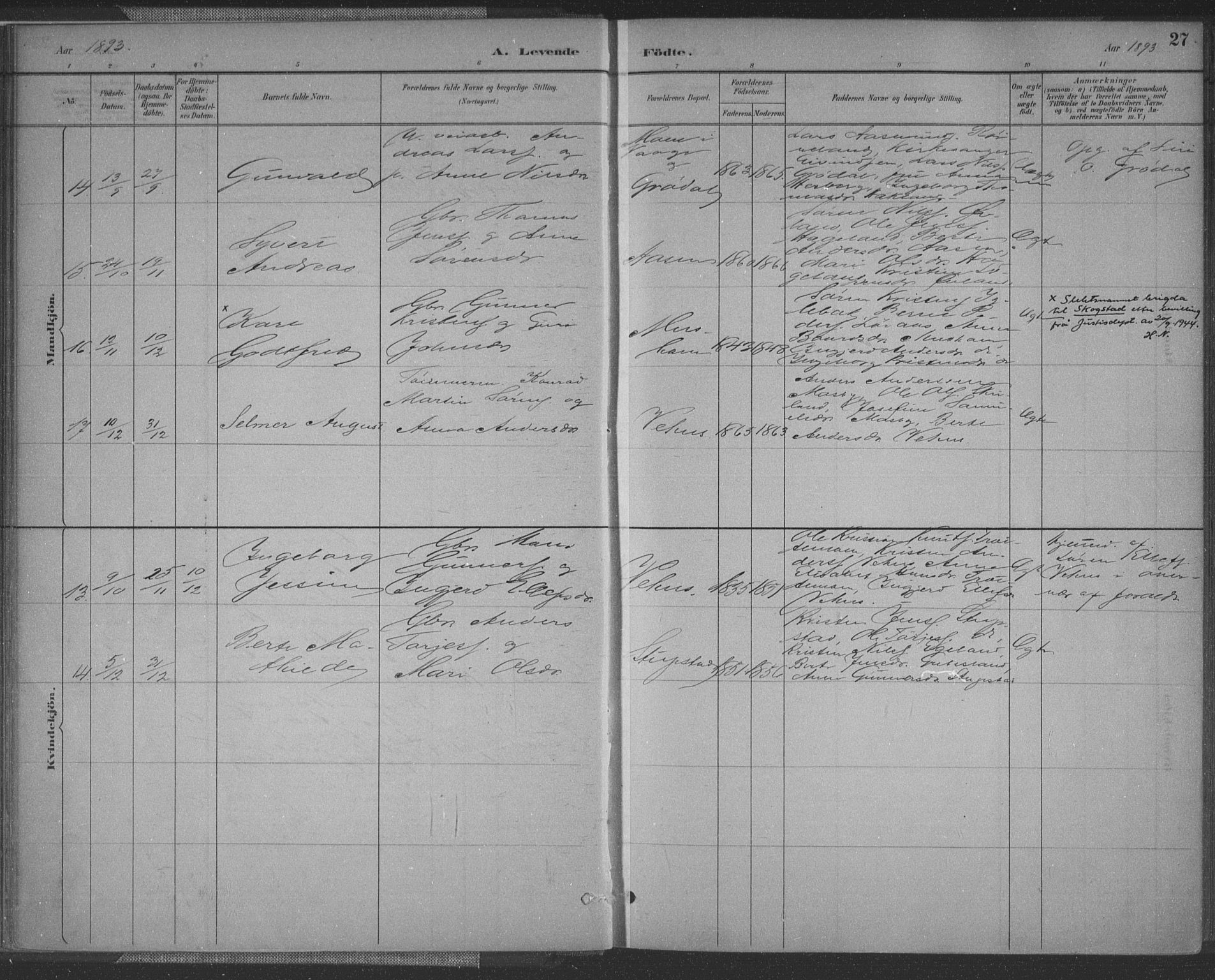 Vennesla sokneprestkontor, AV/SAK-1111-0045/Fa/Fac/L0009: Parish register (official) no. A 9, 1884-1901, p. 27