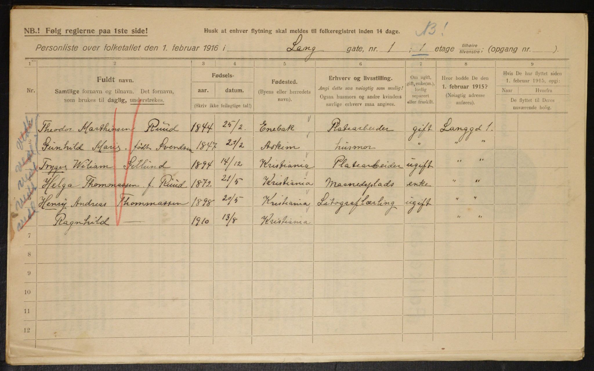 OBA, Municipal Census 1916 for Kristiania, 1916, p. 57607