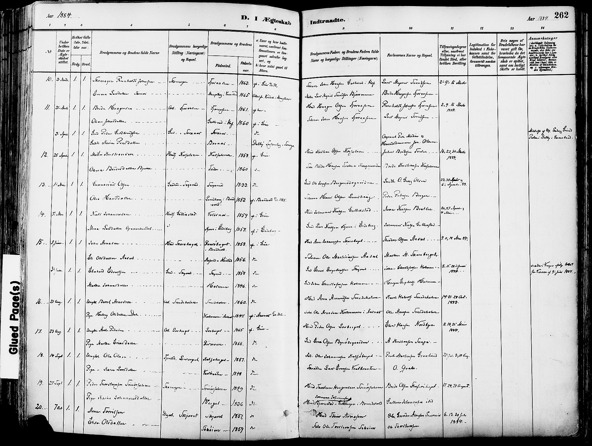 Grue prestekontor, AV/SAH-PREST-036/H/Ha/Haa/L0012: Parish register (official) no. 12, 1881-1897, p. 262