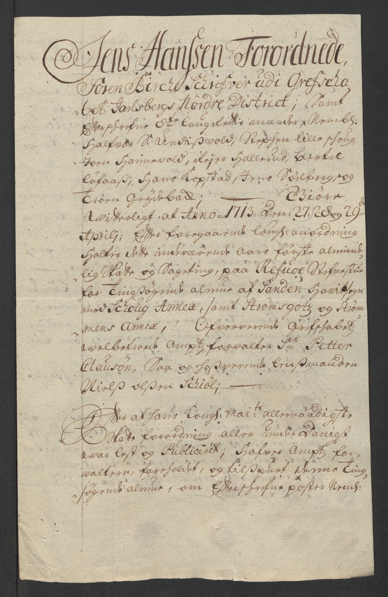 Rentekammeret inntil 1814, Reviderte regnskaper, Fogderegnskap, RA/EA-4092/R32/L1878: Fogderegnskap Jarlsberg grevskap, 1713, p. 159